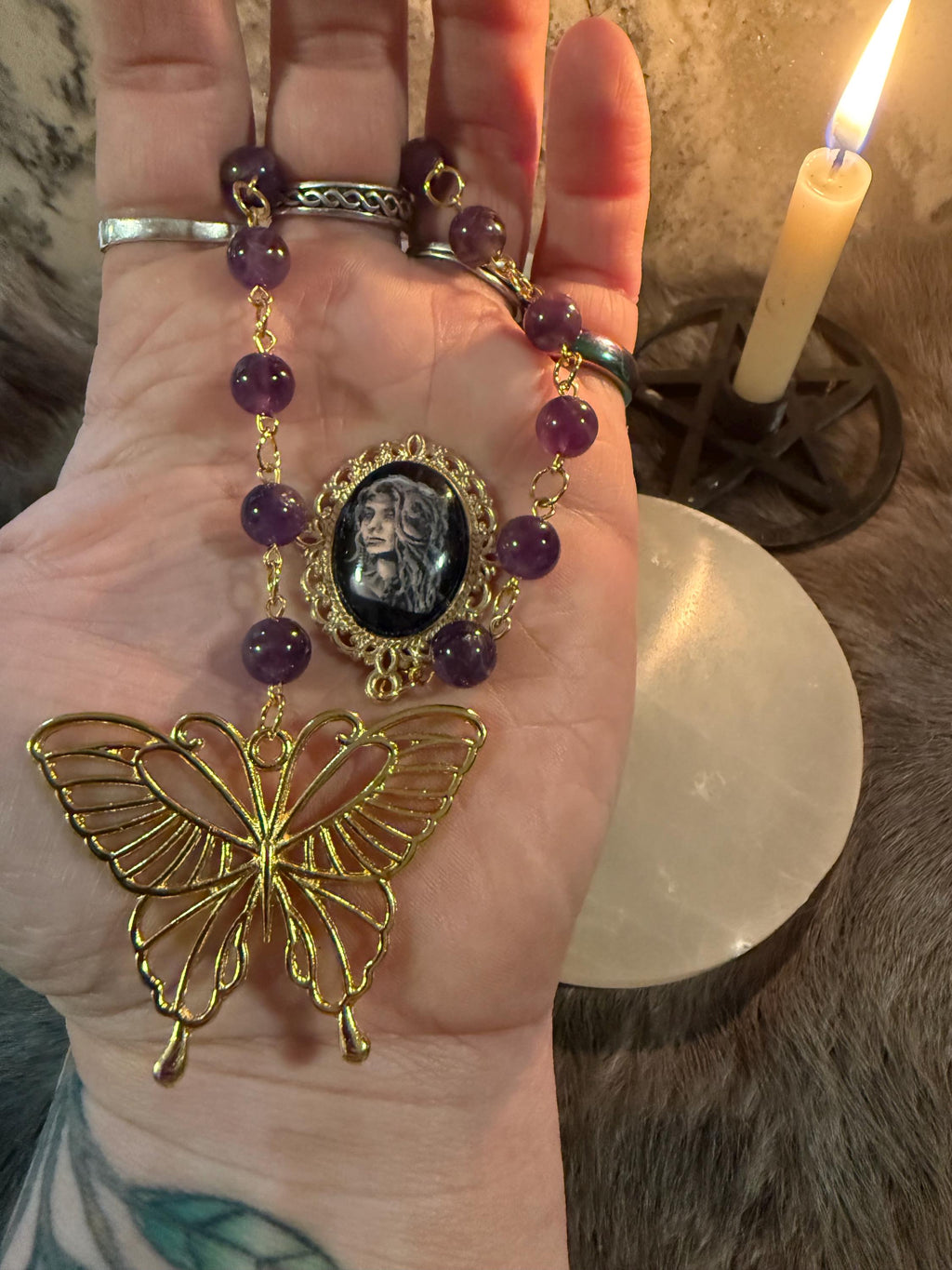 Persephone Prayer Beads: Amethyst Deity Set with Butterfly
