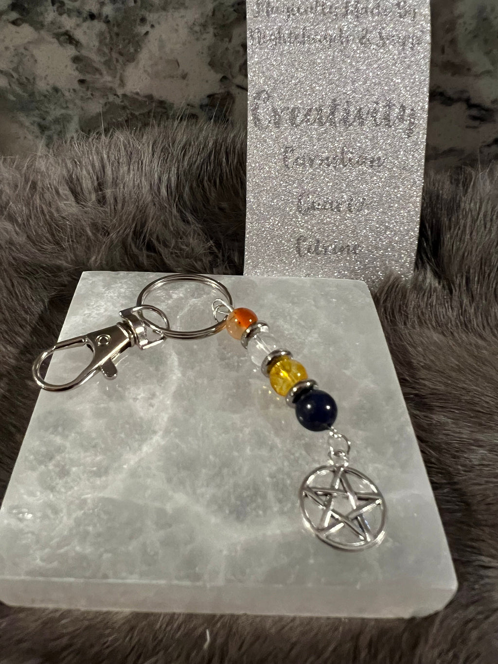 Gemstone Manifestation Keychain: Witchy Intention Charm
