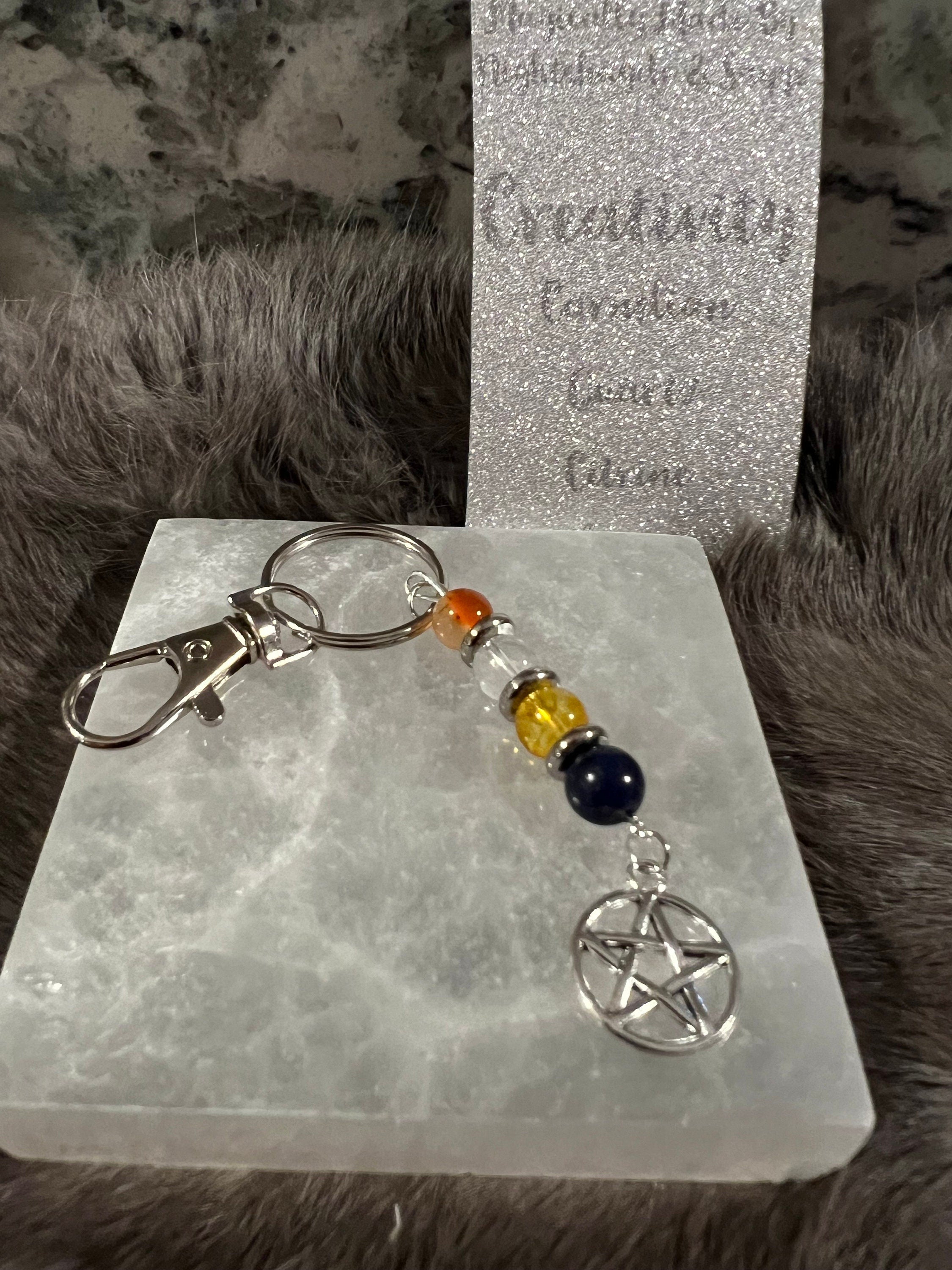 Gemstone Manifestation Keychain: Witchy Intention Charm