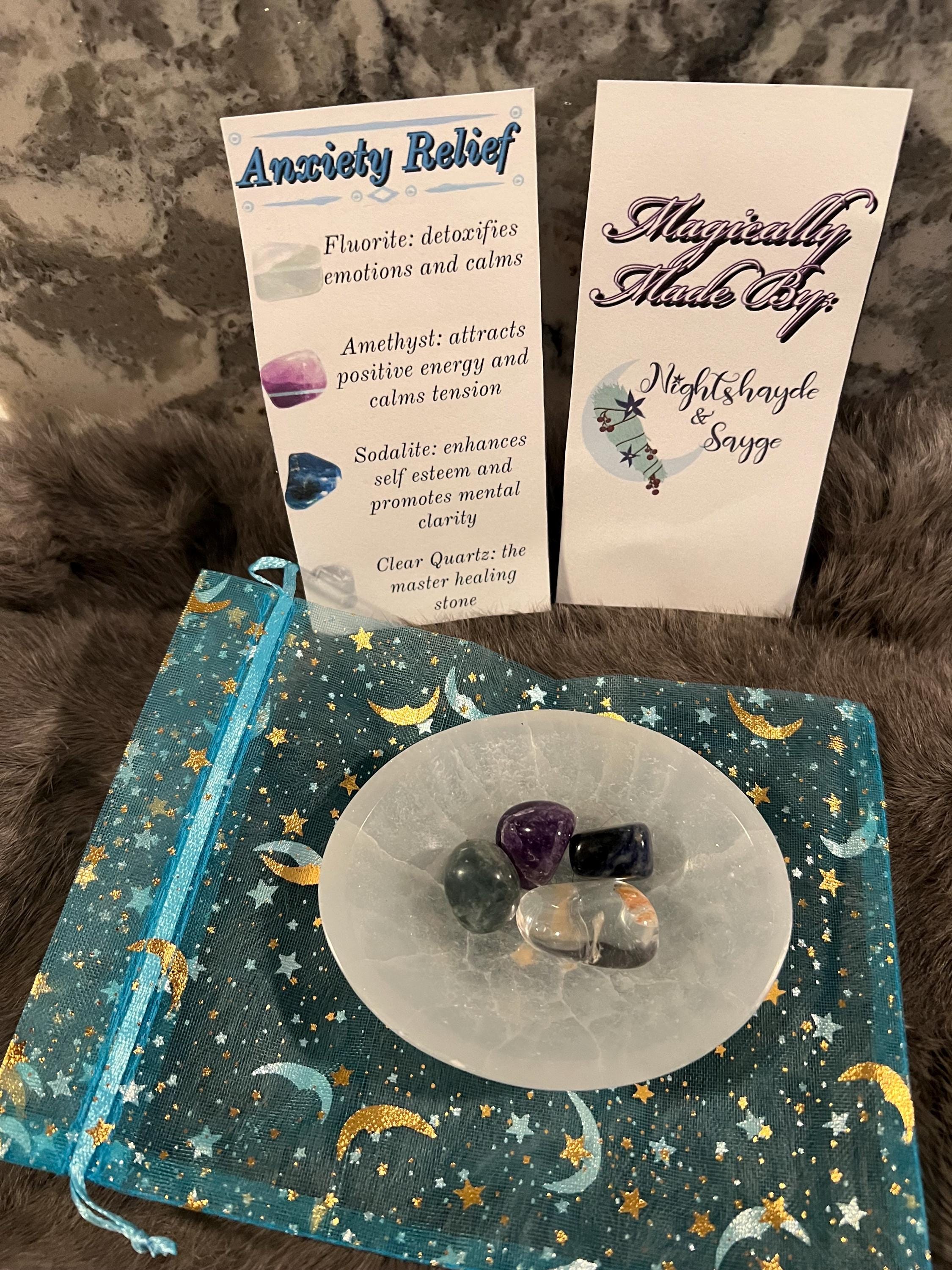 Anxiety Relief Gemstone Kit: Tumbled Amethyst, Sodalite, Quartz & Fluorite