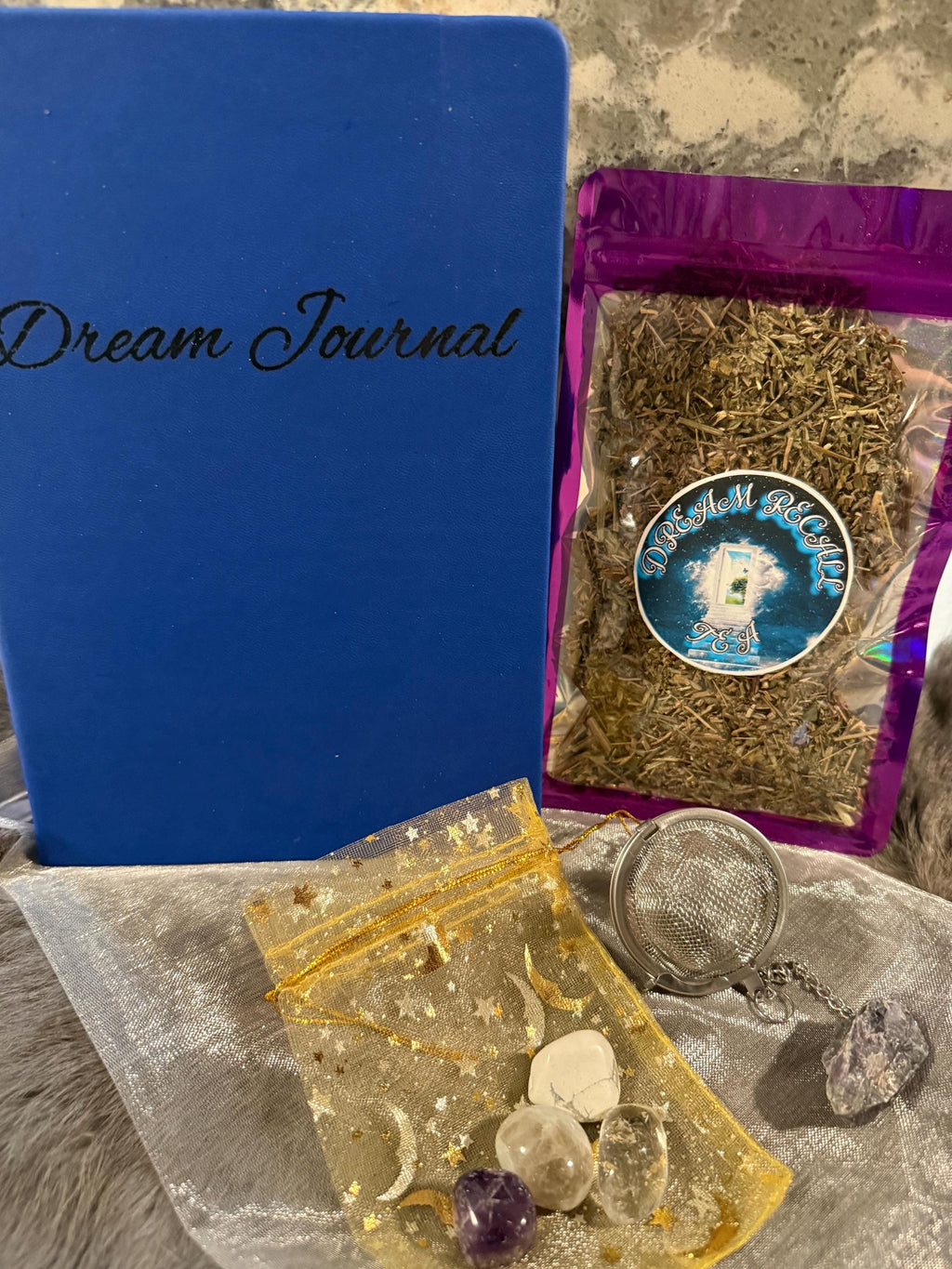Dream Recall Gift Set: Dream Journal, Dream Recall Tea, Gemstone Tumbles
