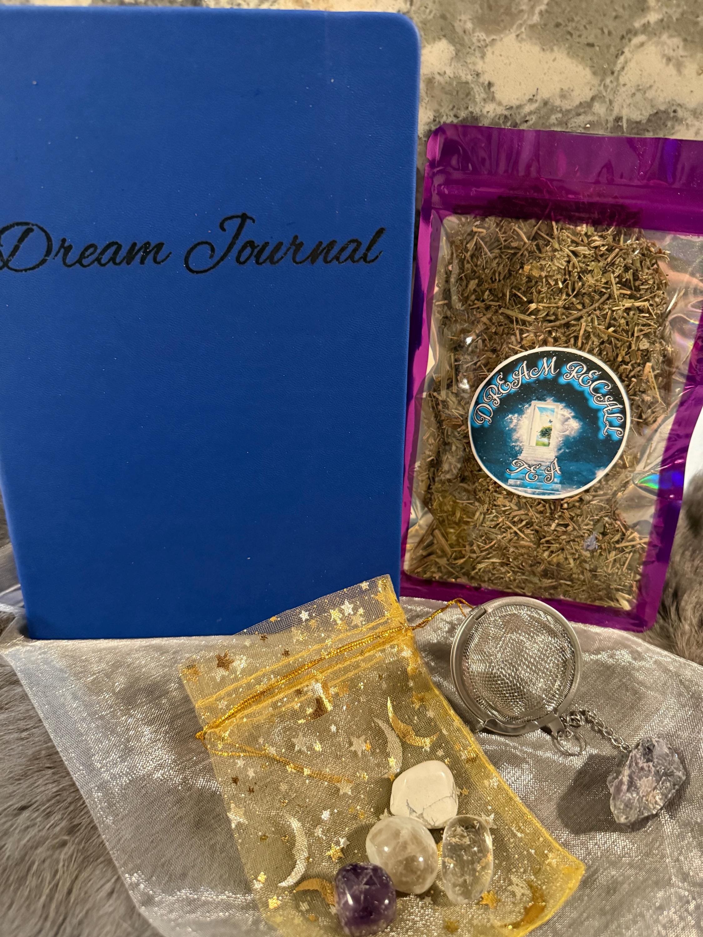 Dream Recall Gift Set: Dream Journal, Dream Recall Tea, Gemstone Tumbles