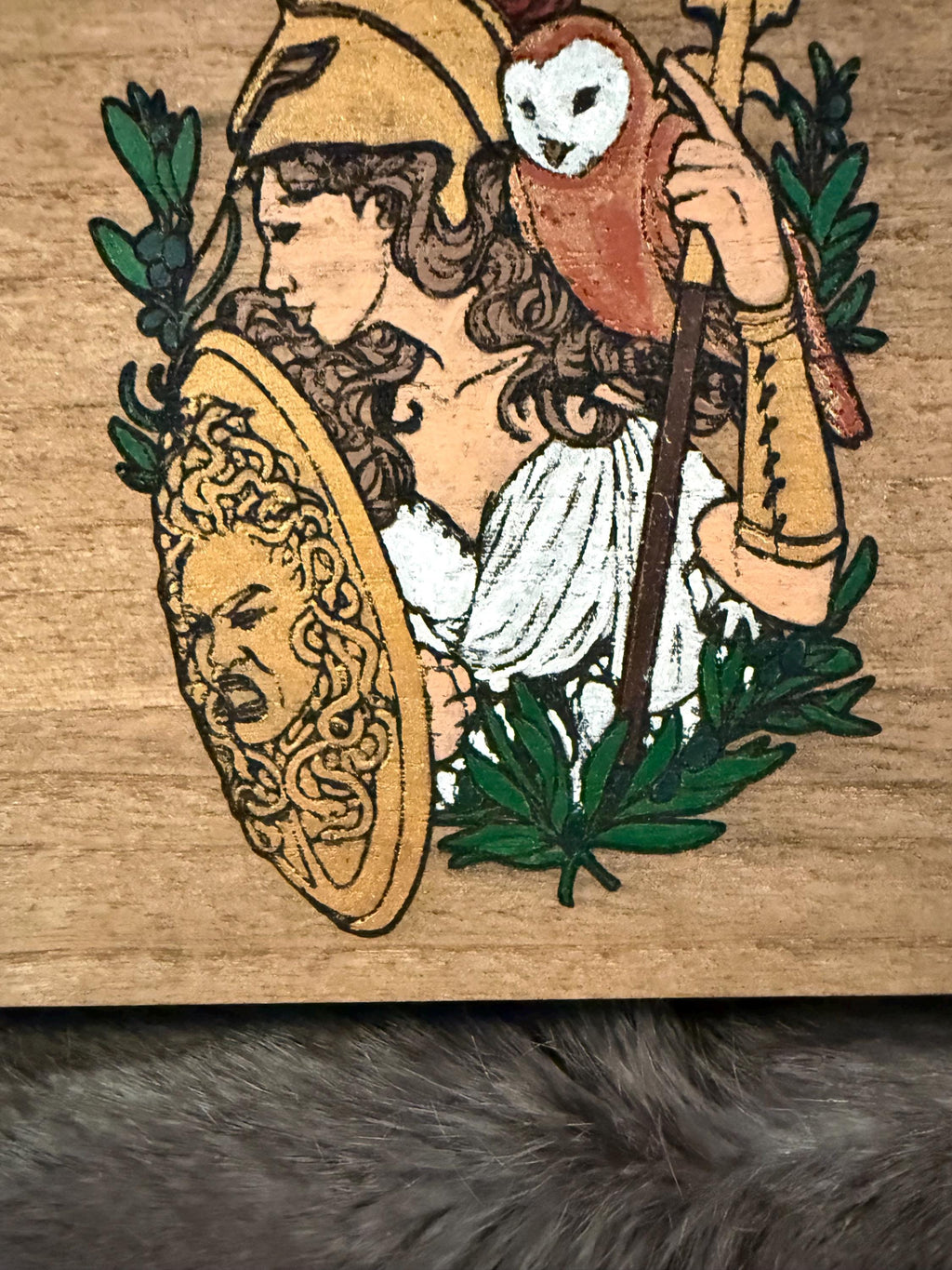 Handmade Athena Altar Box: Wood Burned Goddess Decor