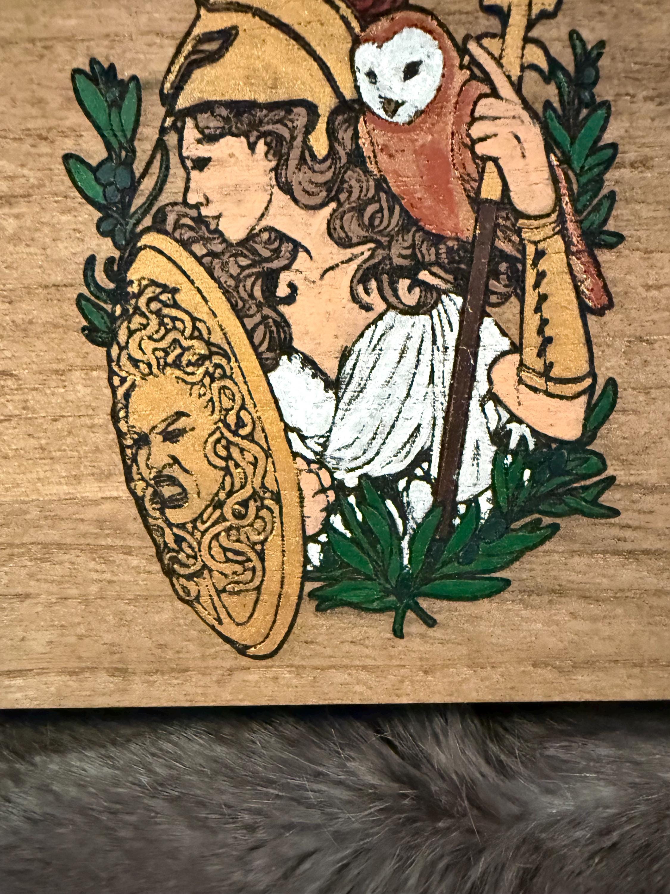 Handmade Athena Altar Box: Wood Burned Goddess Decor