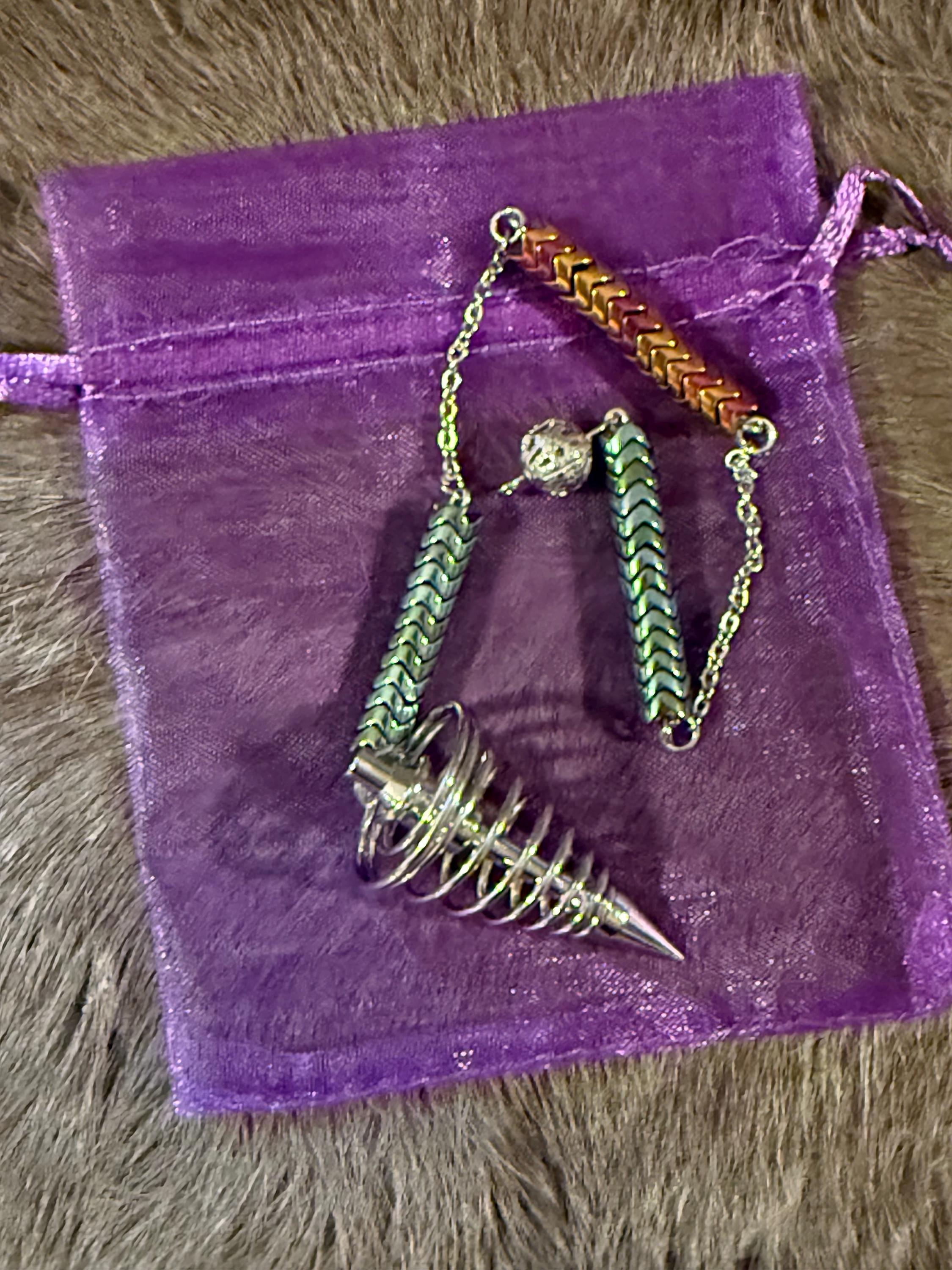 Metal Spiral Divination Pendulum: Dragon Scale Beaded Scrying Tool