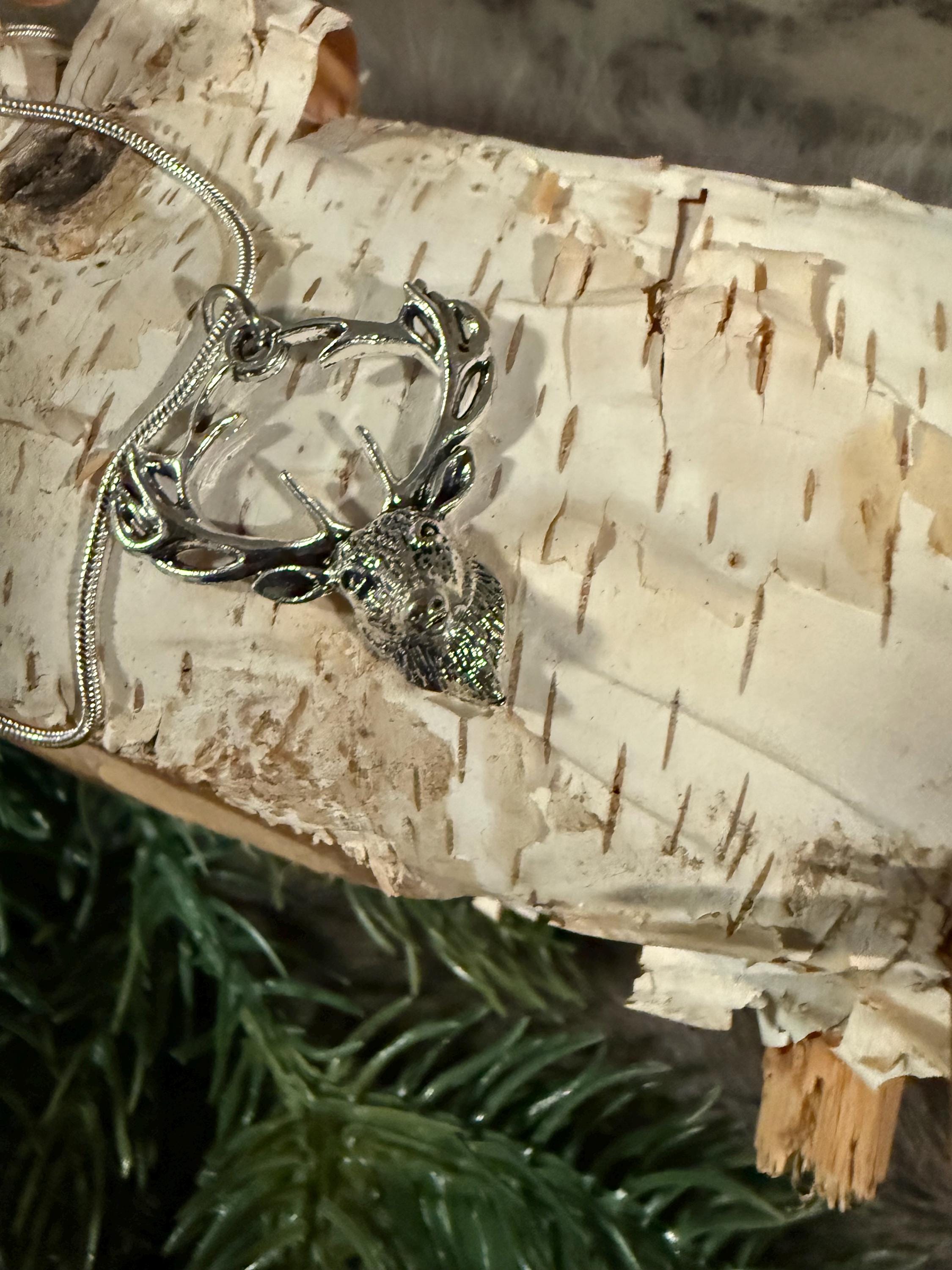 Silver Stag Yule Pendant Necklace