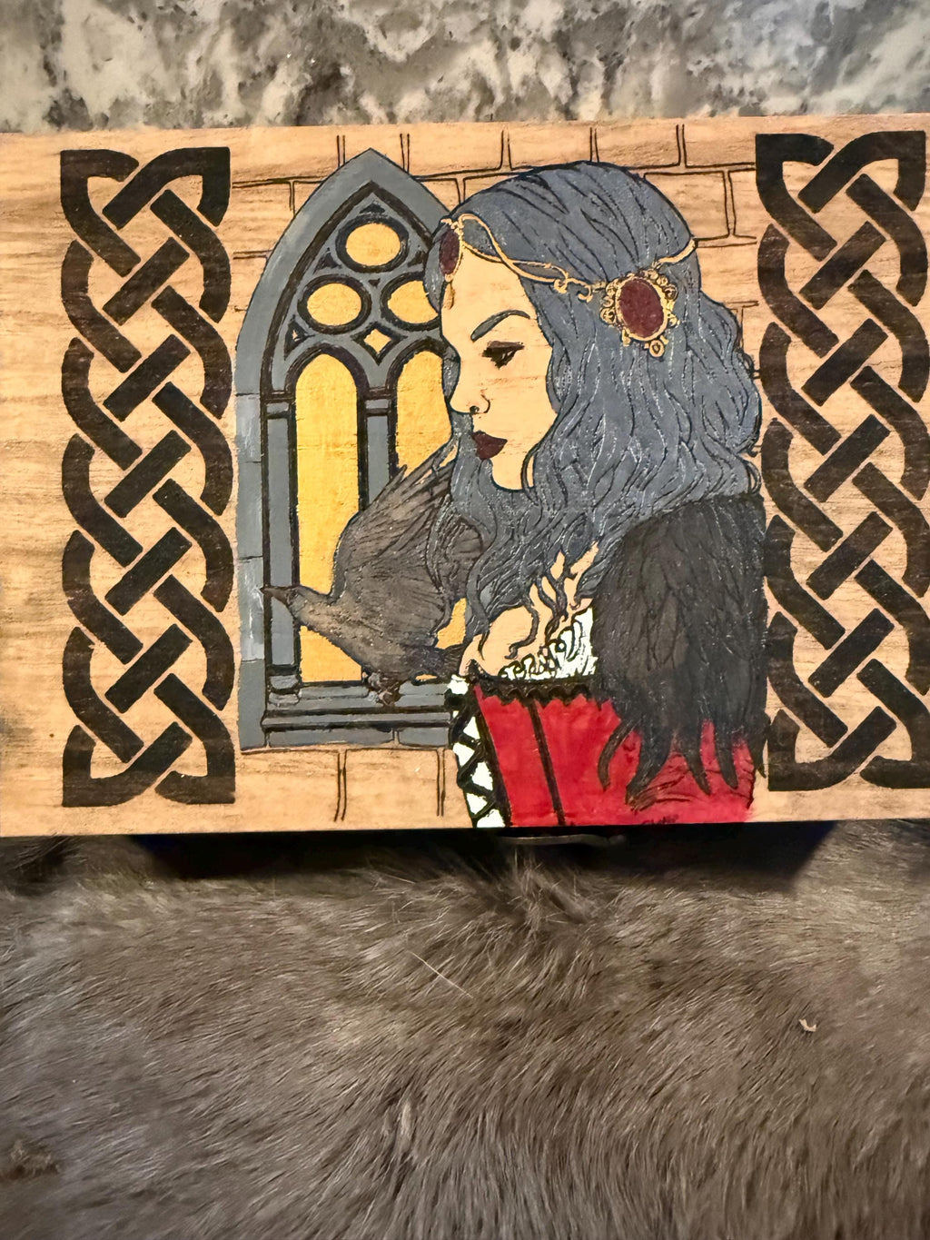 The Morrigan Altar Box: Wood-Burned Celtic Goddess Altar Decor