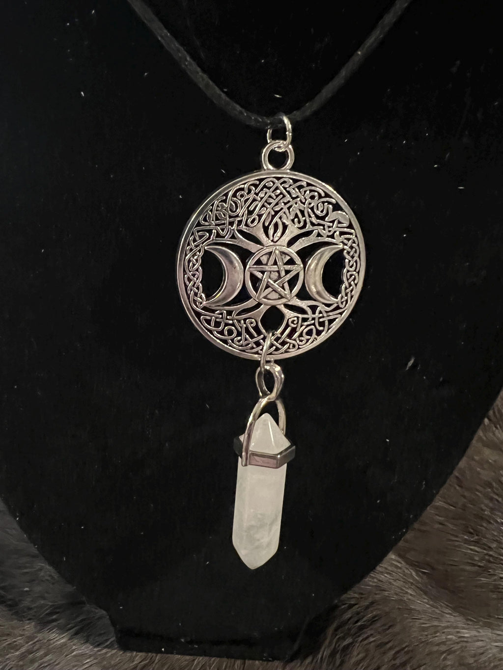 Triple Moon Pentacle Necklace: Quartz Witchy Pendant