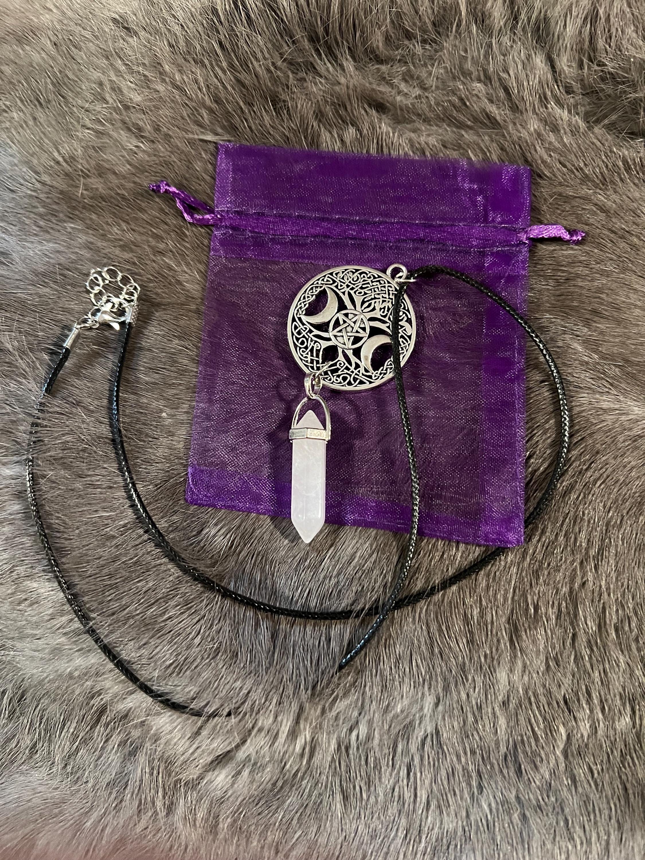 Triple Moon Pentacle Necklace: Quartz Witchy Pendant