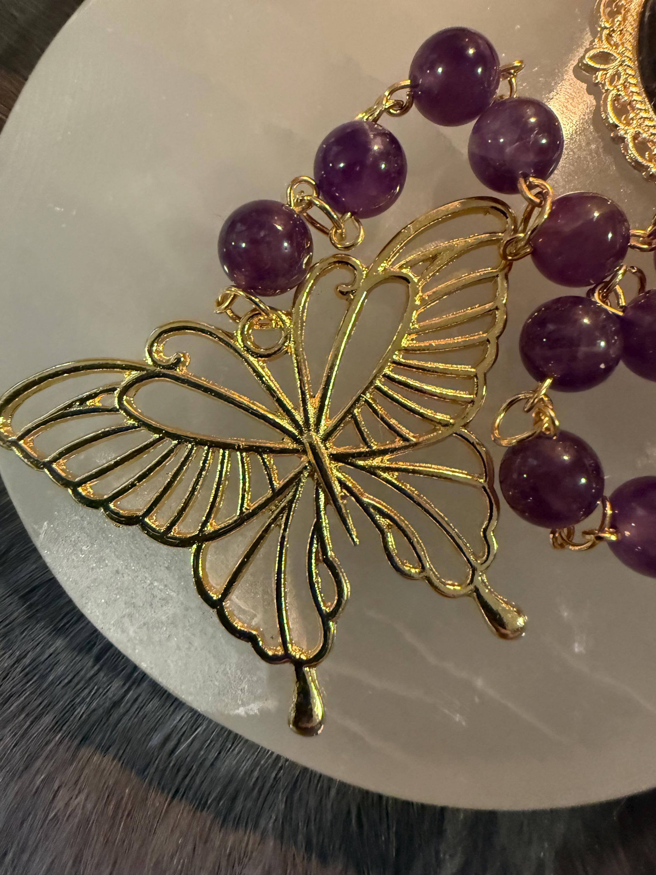 Persephone Prayer Beads: Amethyst Deity Set with Butterfly