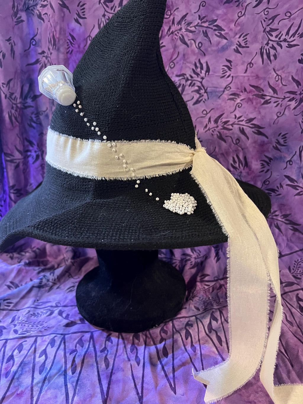 Practical Magic Witch Hat: Black Knit Hat with Linen Band