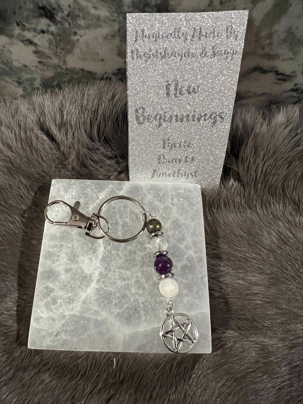 Gemstone Manifestation Keychain: Witchy Intention Charm