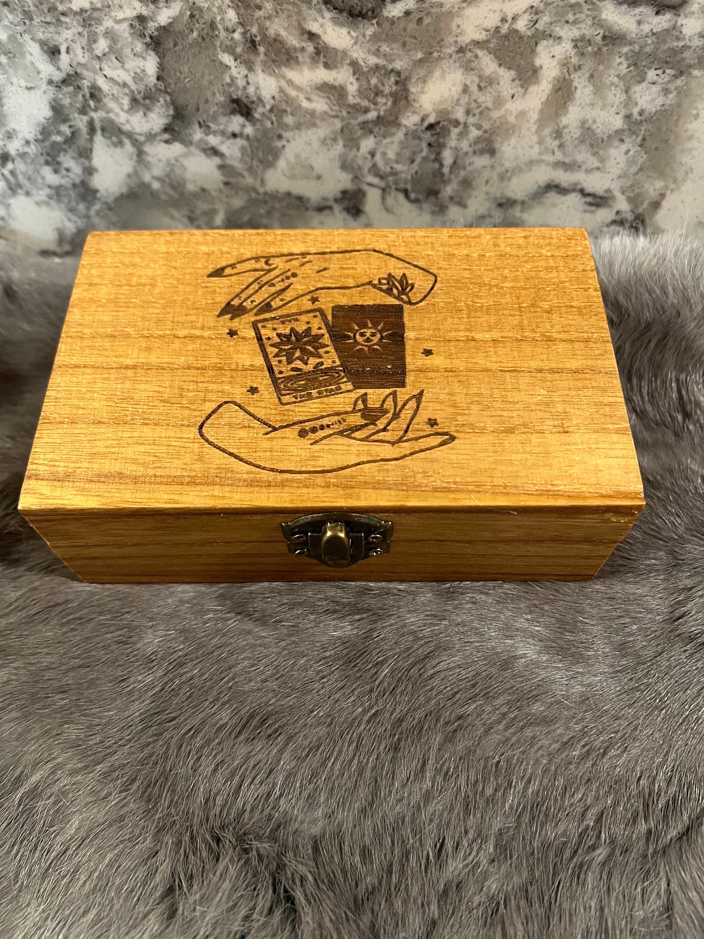 Etched Wood Tarot Card Box: Altar & Deck Storage