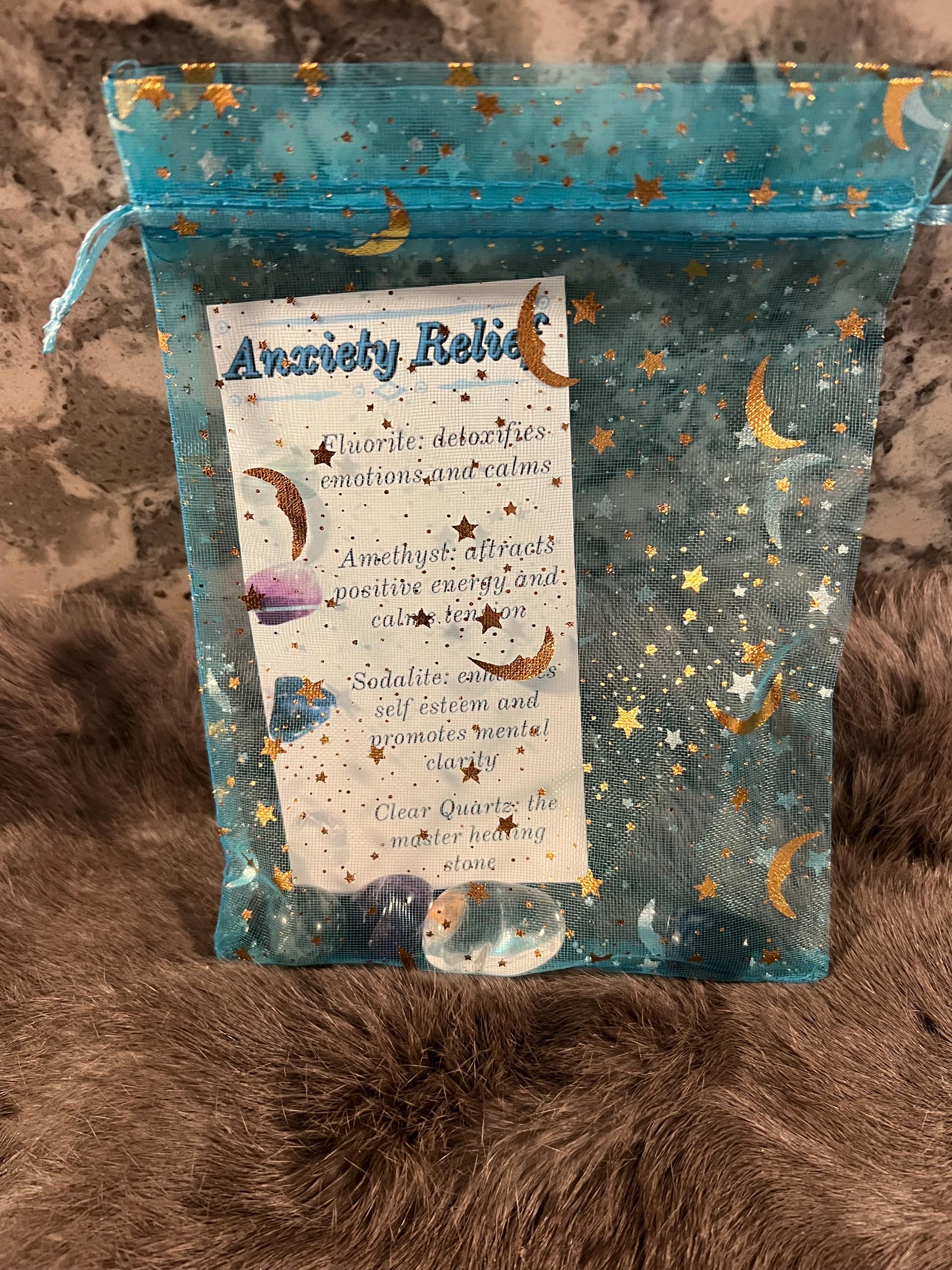 Anxiety Relief Gemstone Kit: Tumbled Amethyst, Sodalite, Quartz & Fluorite