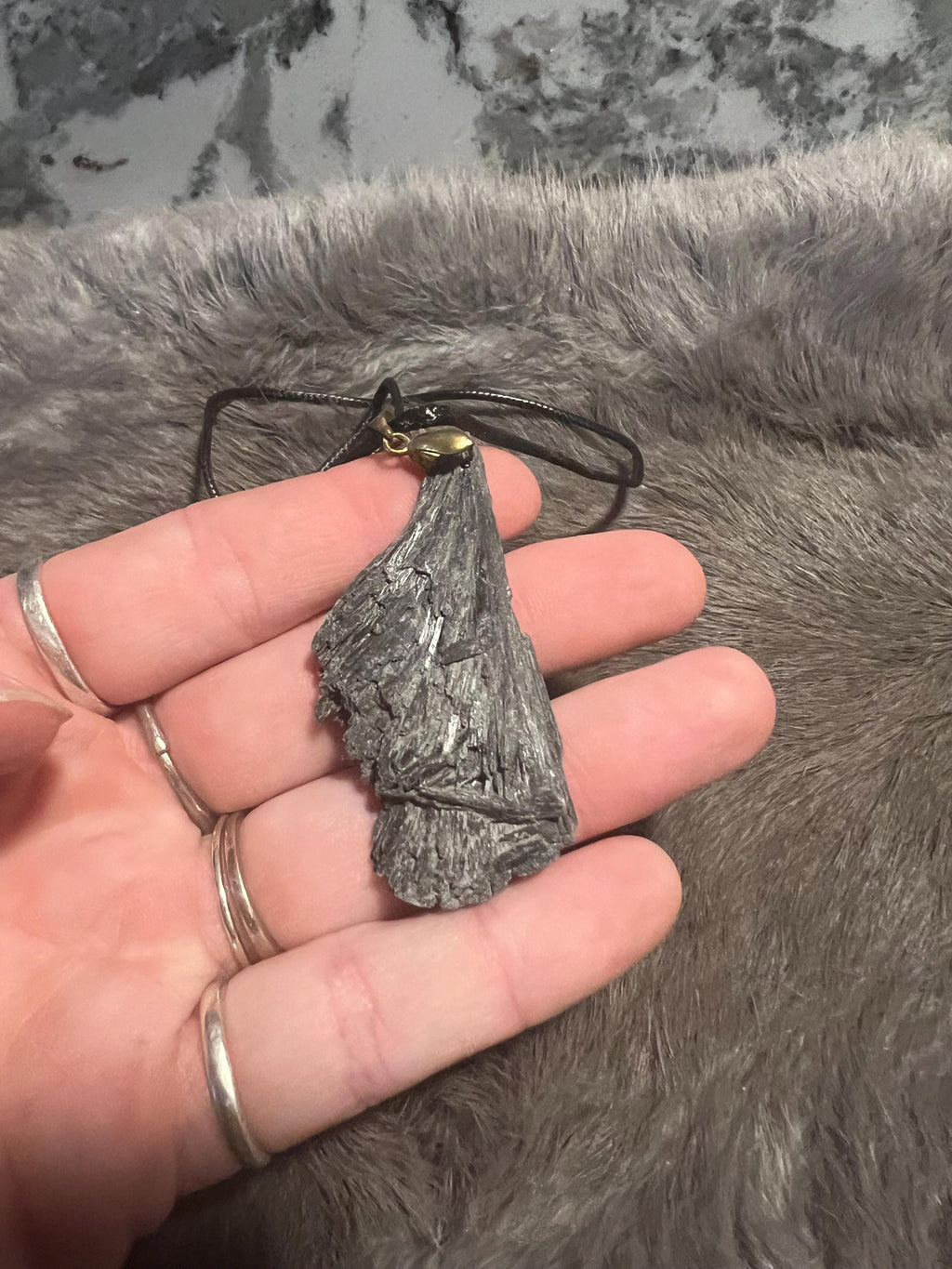 Black Kyanite Broom Pendant Necklace - Witchy Gemstone Jewelry