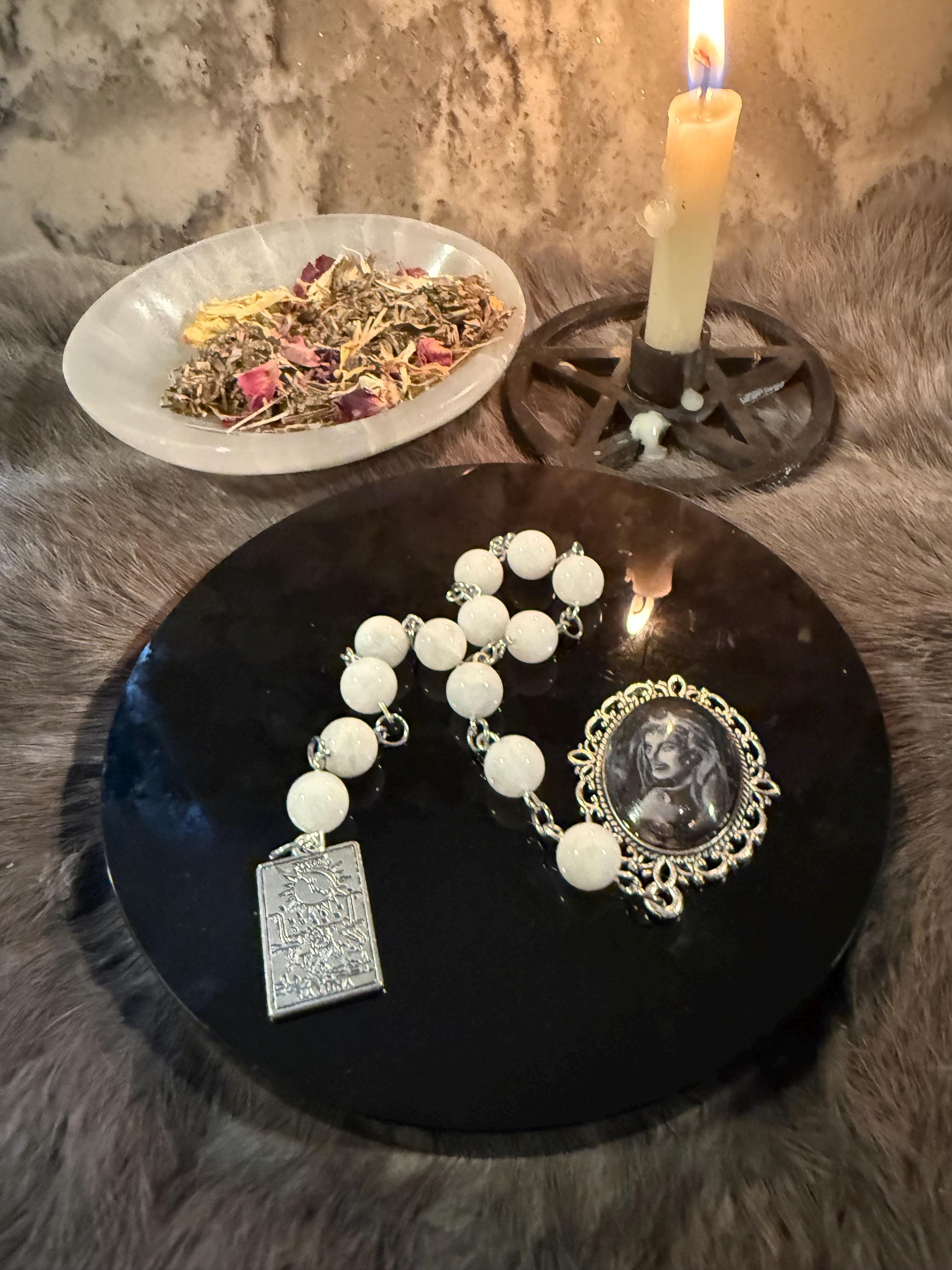 Nyx Prayer Beads: Rainbow Moonstone, La Luna Tarot Charm