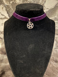 Velvet Pentacle Choker: Witchy Silver Pendant Necklace