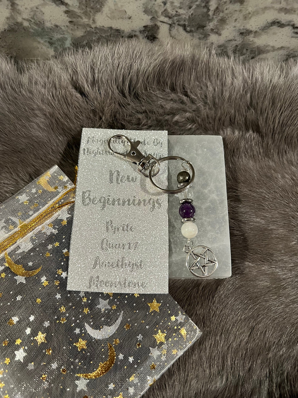 Gemstone Manifestation Keychain: Witchy Intention Charm