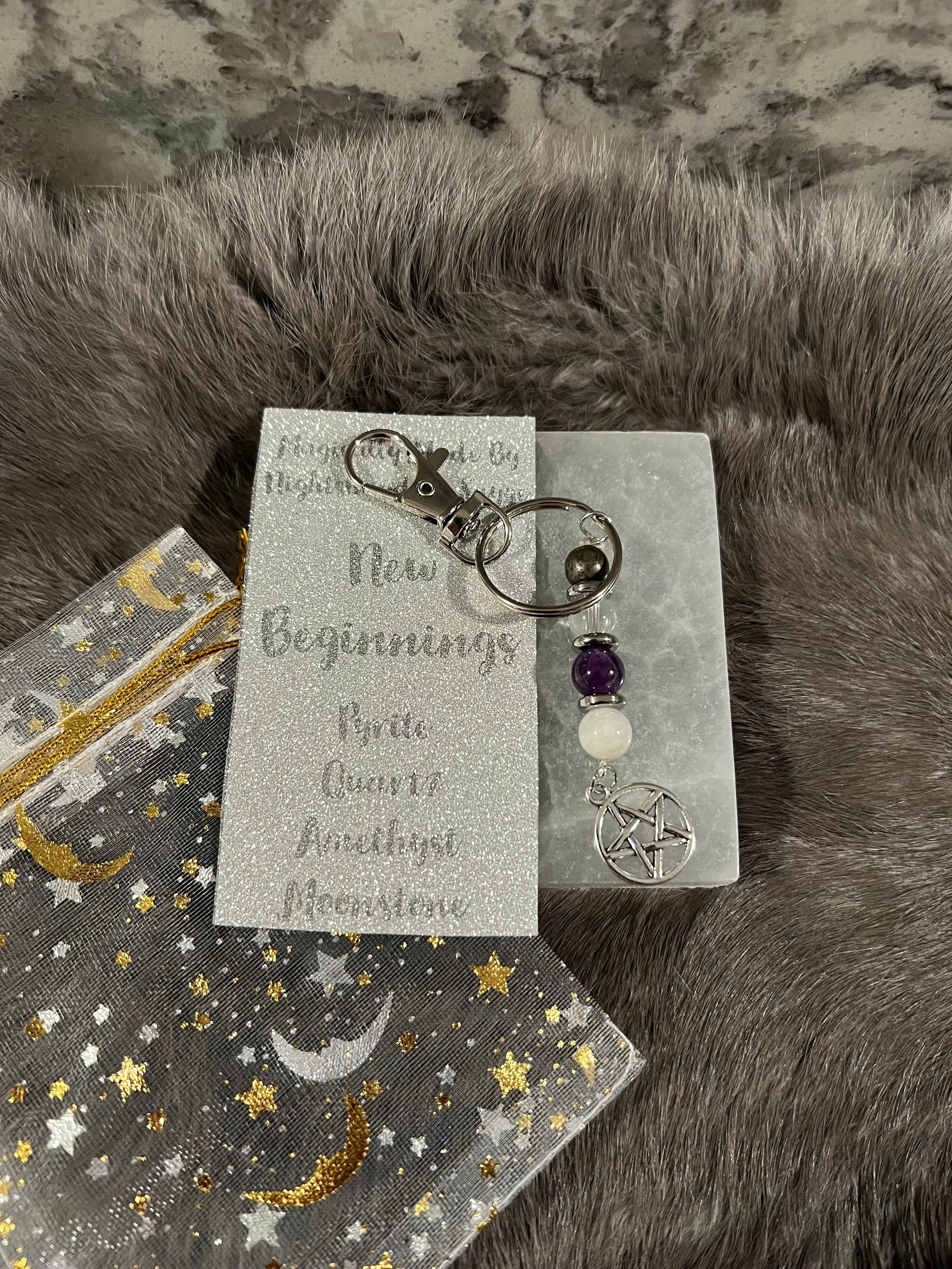 Gemstone Manifestation Keychain: Witchy Intention Charm