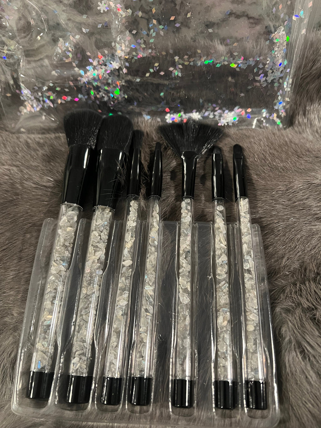 Gemstone Makeup Brush Set: Witchy Black Brushes with Labradorite Chips