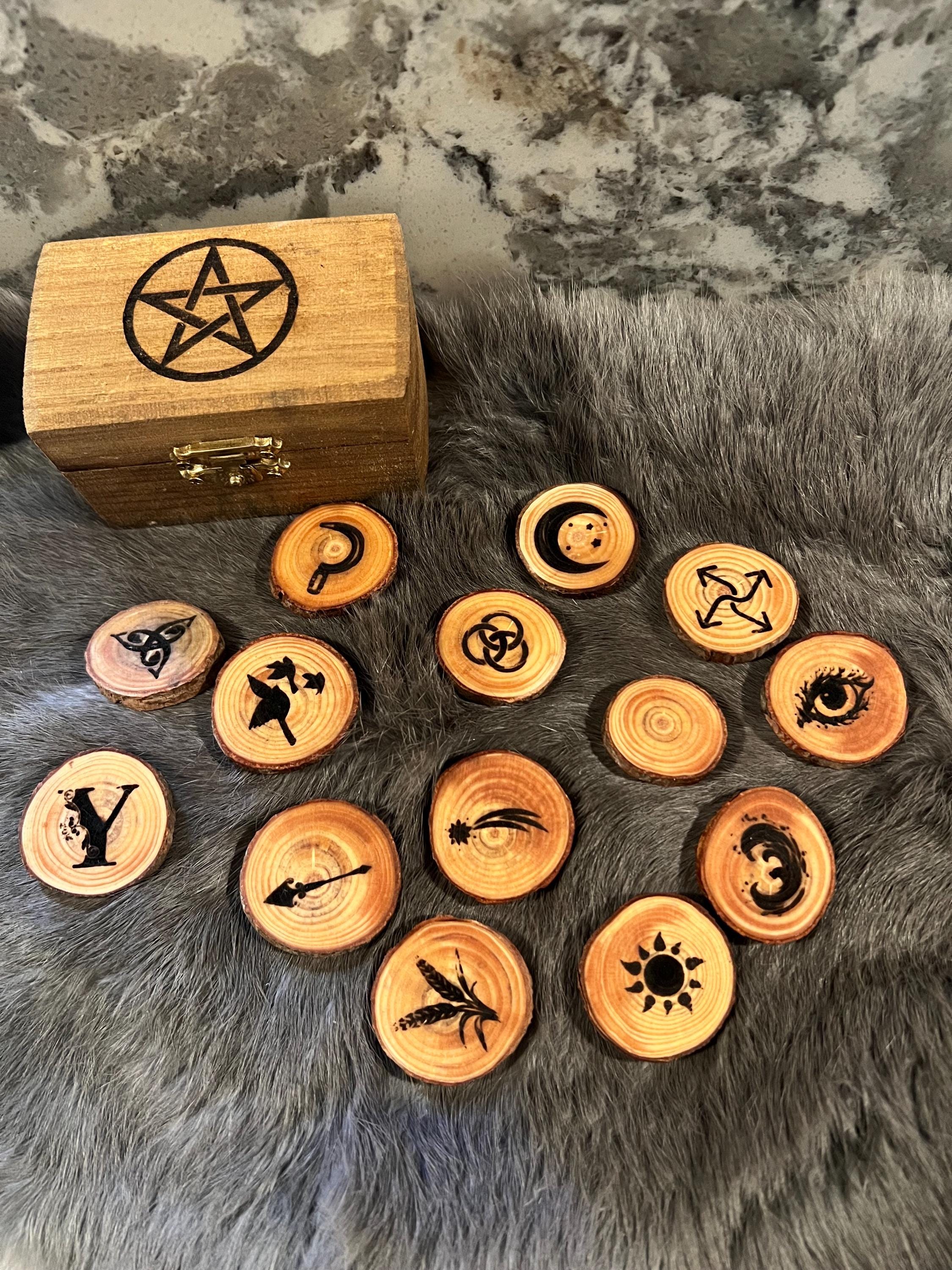 Wood Witch Rune Set – Custom Pyrography Divination with Box