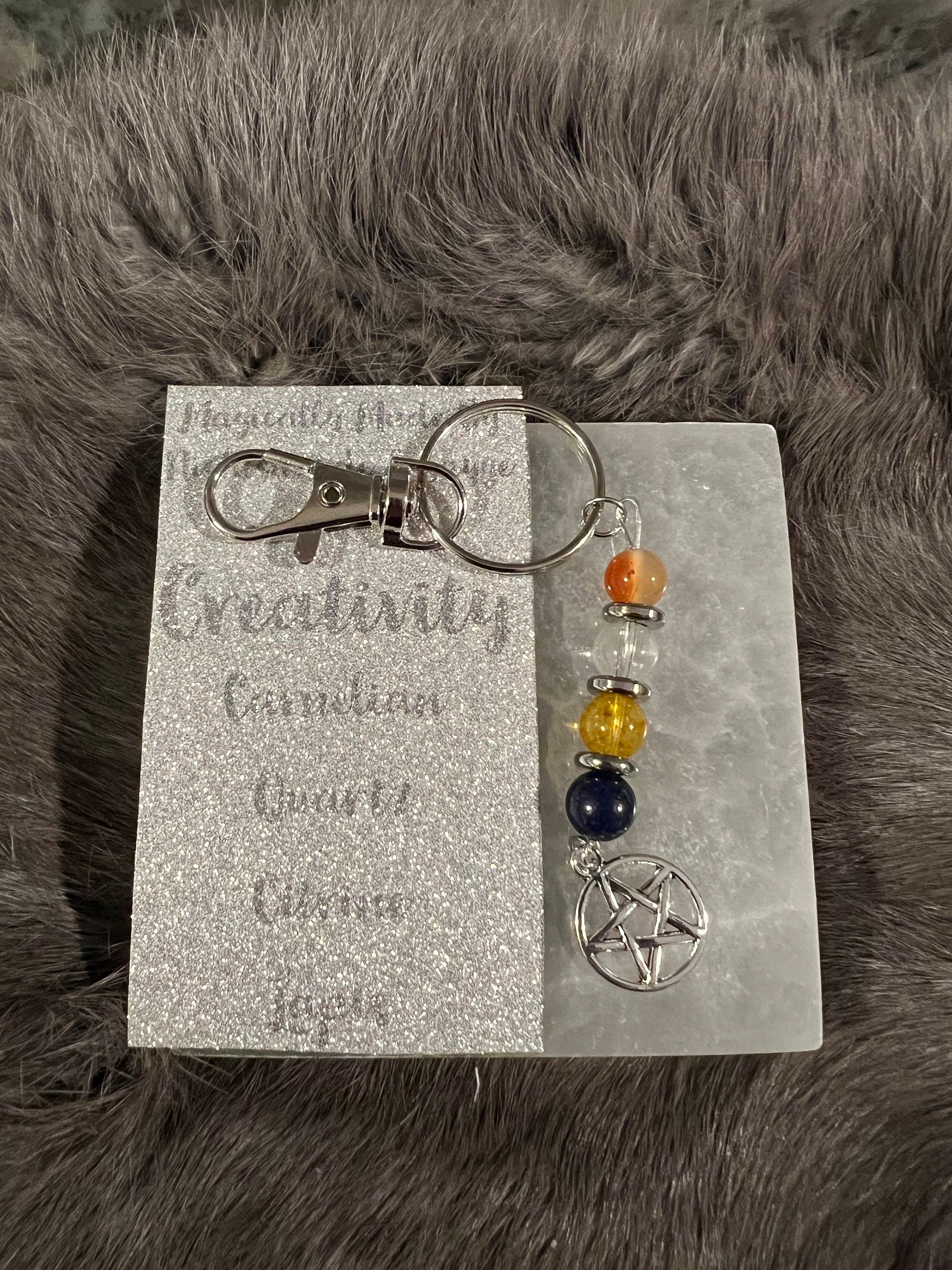 Gemstone Manifestation Keychain: Witchy Intention Charm