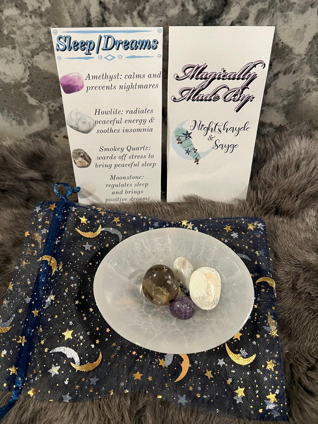 Sleep Crystal Kit: Amethyst, Howlite, Quartz & Moonstone Tumbles