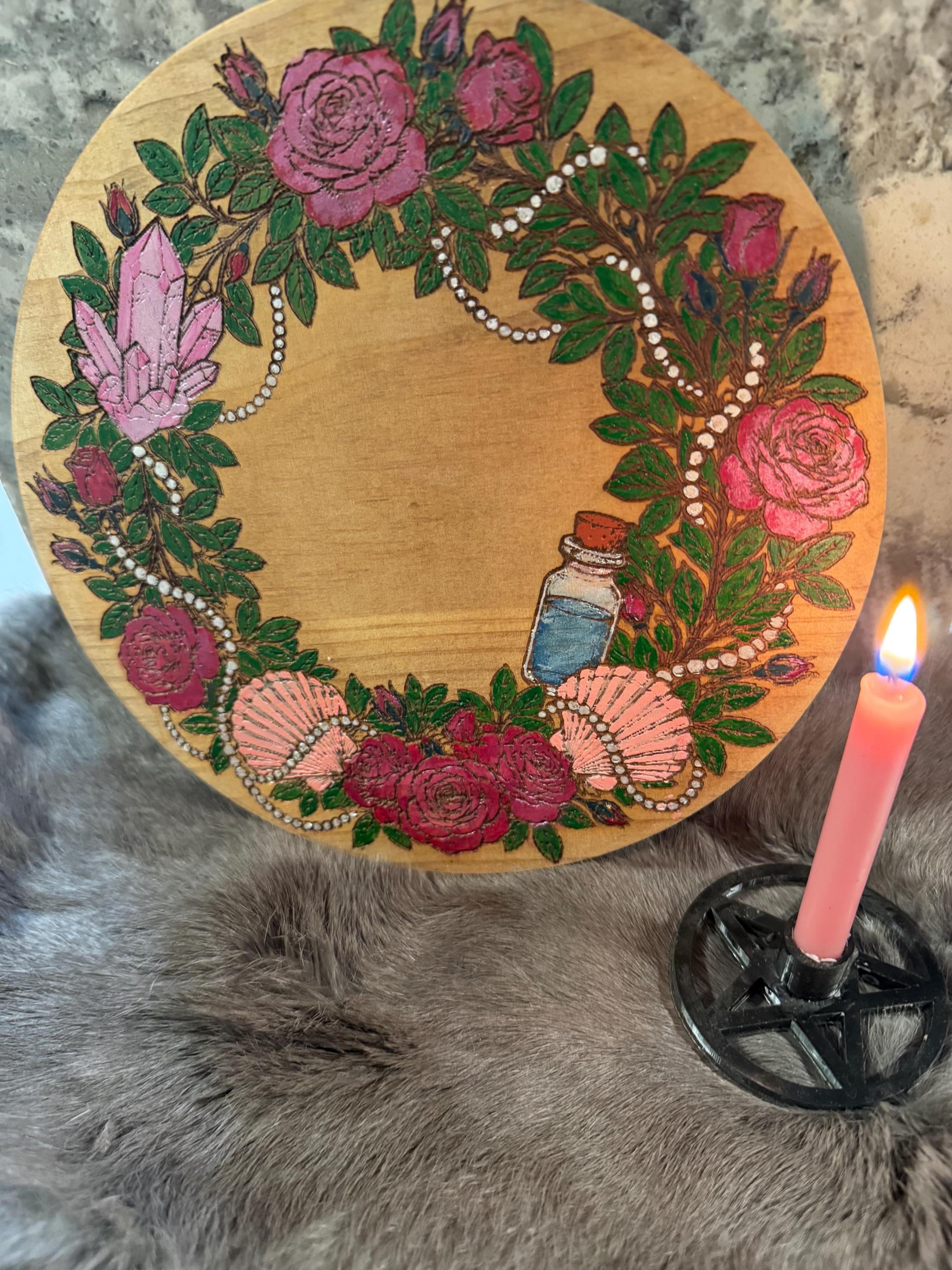 Aphrodite Altar Table – Hand-Painted Wood Dais for Rituals
