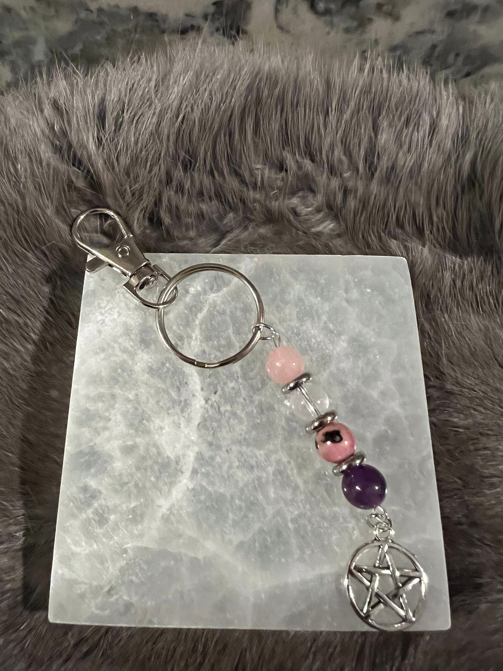 Gemstone Manifestation Keychain: Witchy Intention Charm