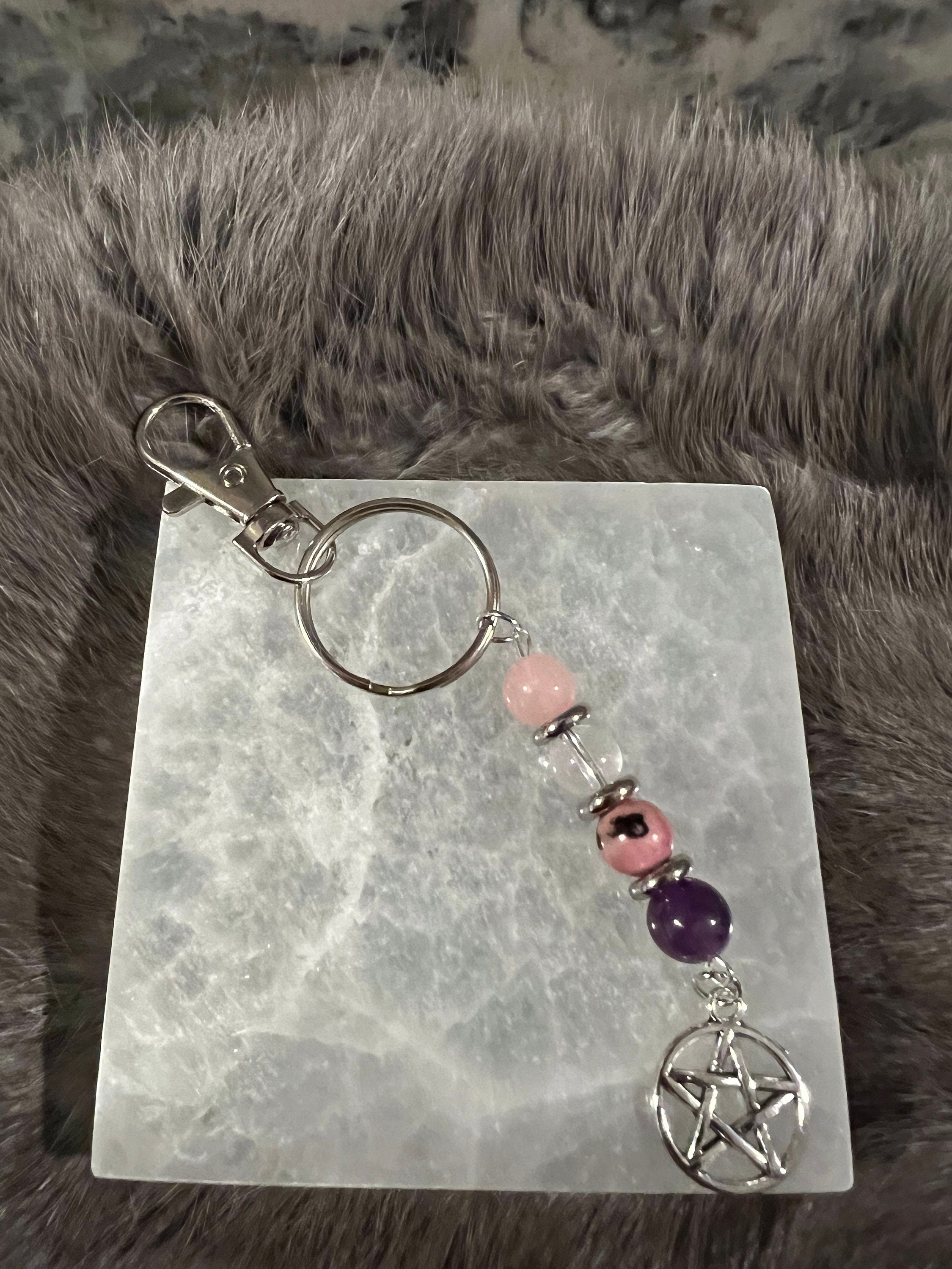 Gemstone Manifestation Keychain: Witchy Intention Charm