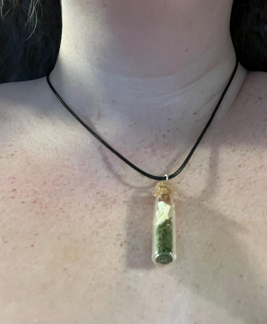 Bone Vial Necklace: Moss & Tiny Bones, Witchy Goblincore Jewelry