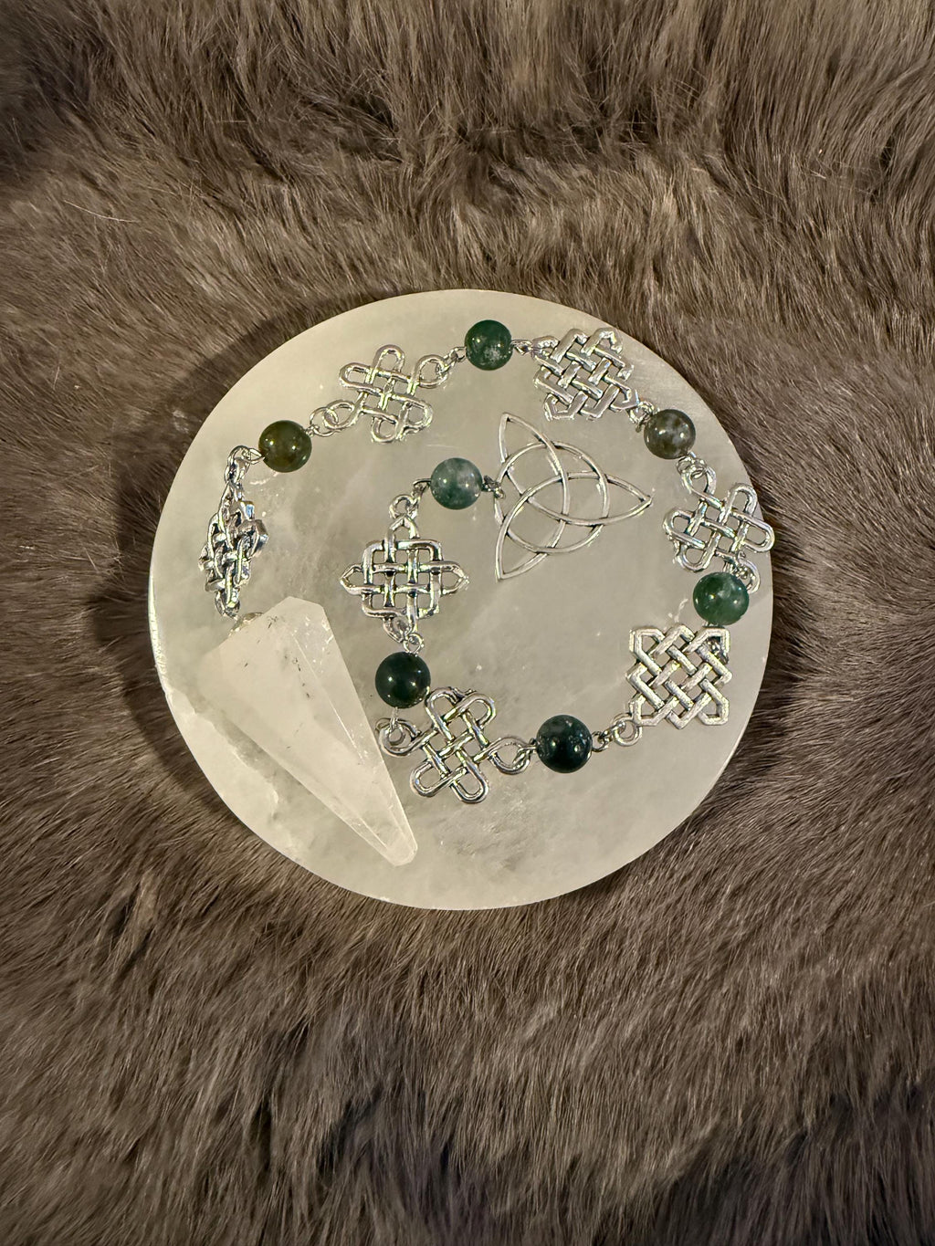 Clear Quartz Pendulum: Beaded Celtic Knot Divination Tool