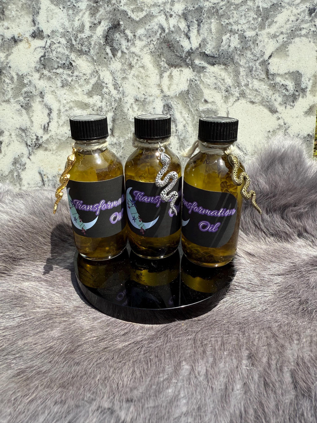Transformation Spell Oil: Snakeskin, Mugwort & Obsidian - 2oz