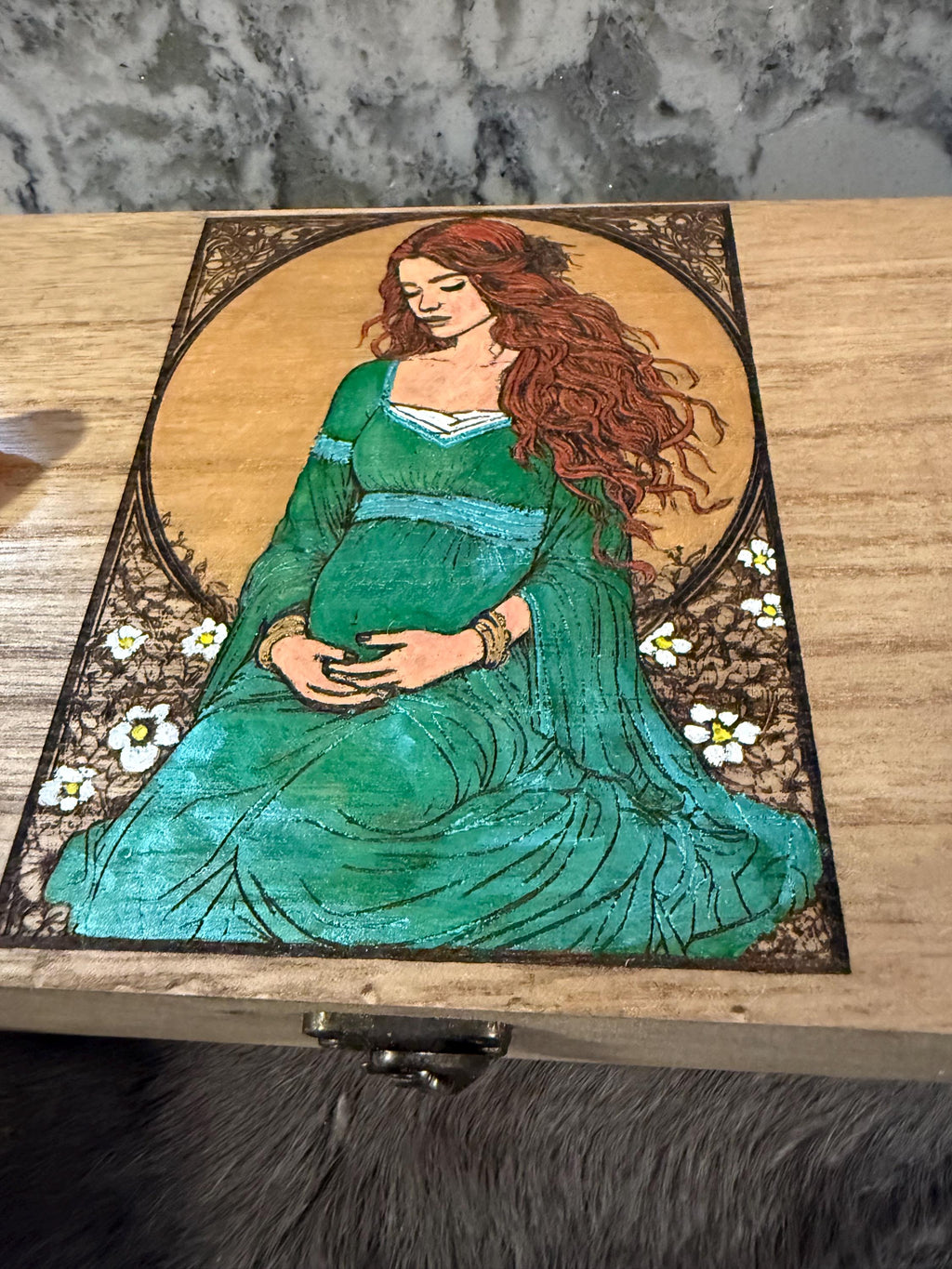 Brighid Altar Box: Handcrafted Celtic Goddess Wood-Burned Altar