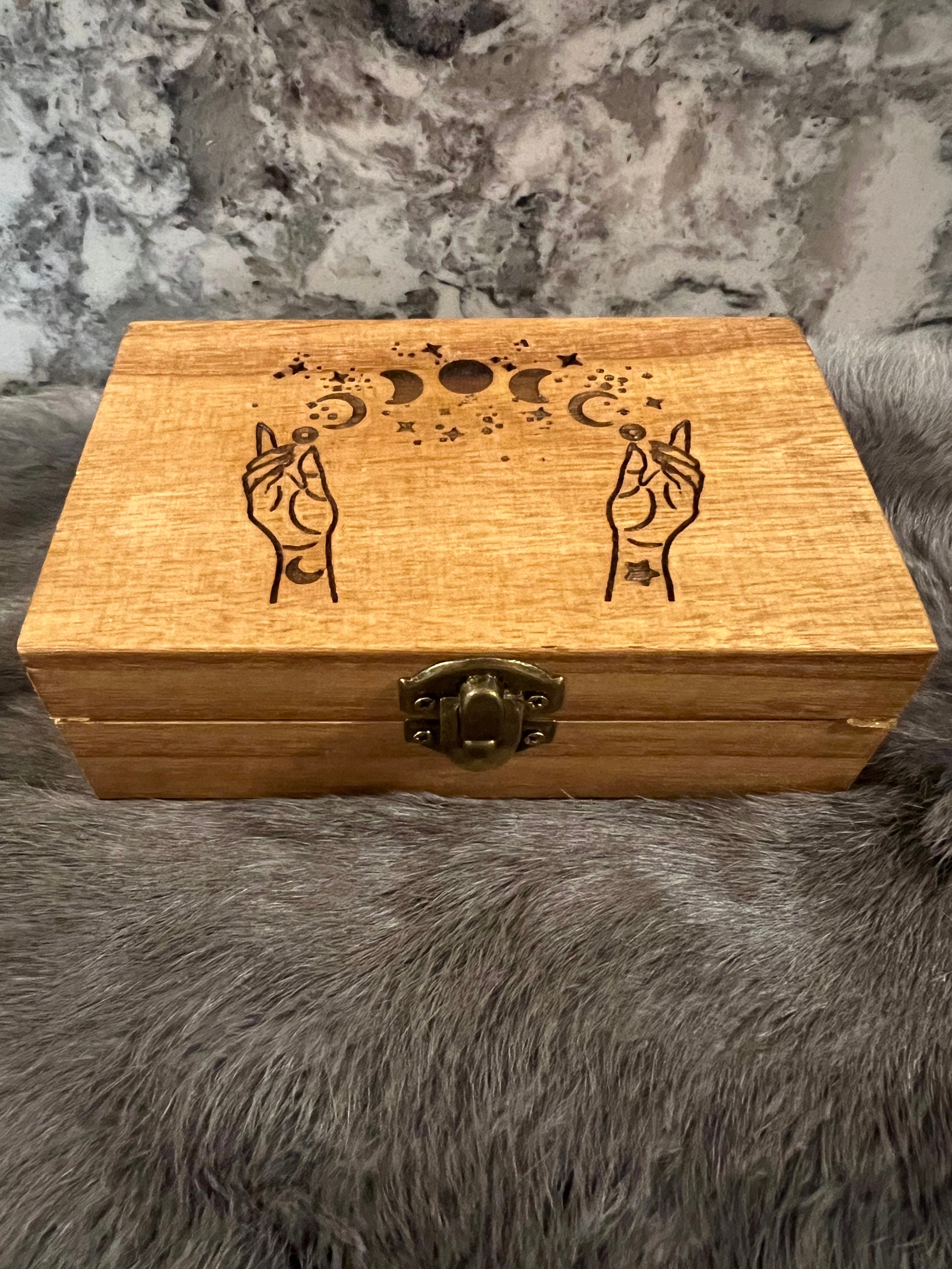Etched Wood Tarot Card Box: Altar Storage (6x3.8 inches)