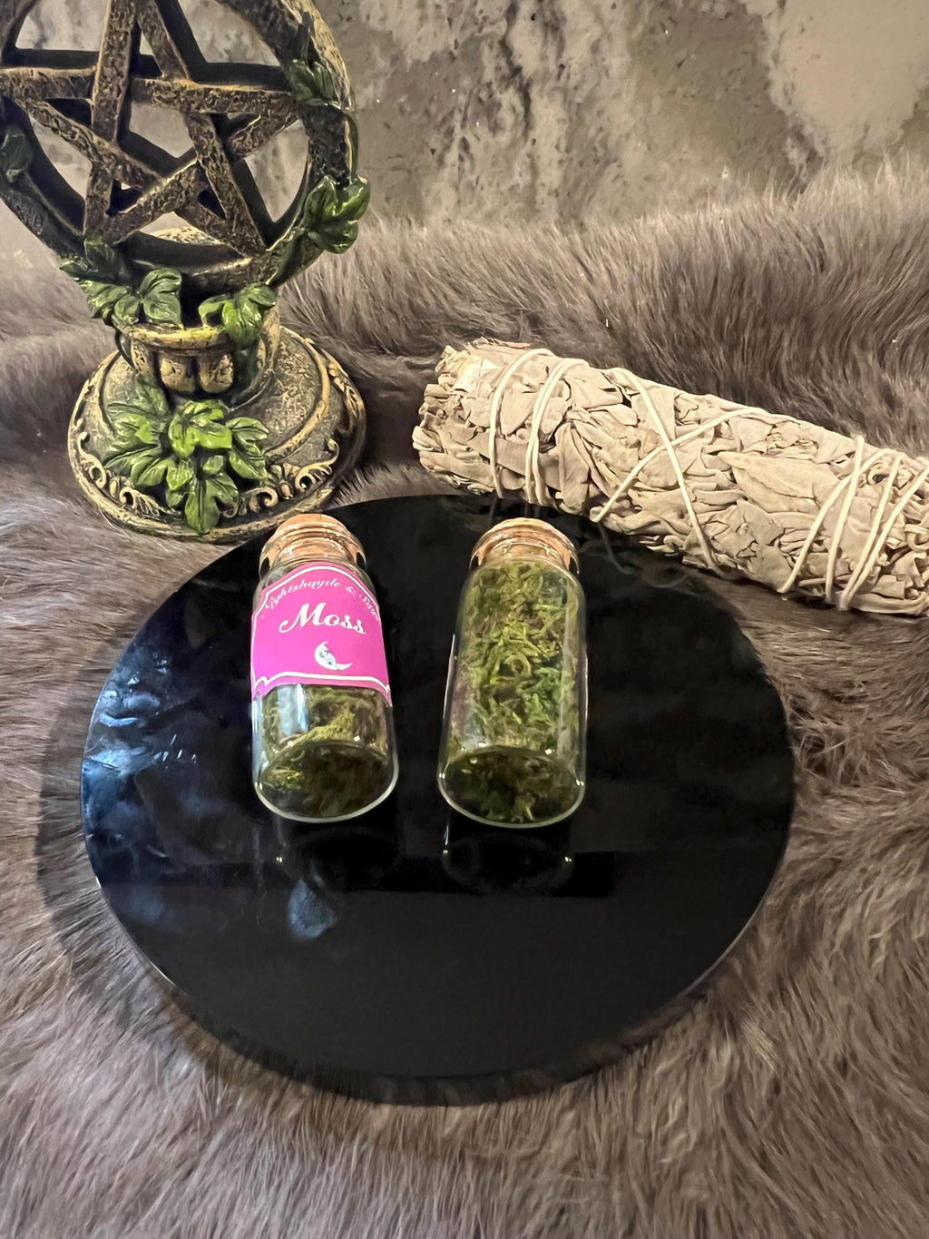Dried Moss in Corked Bottle: Green Witch Healing Magic