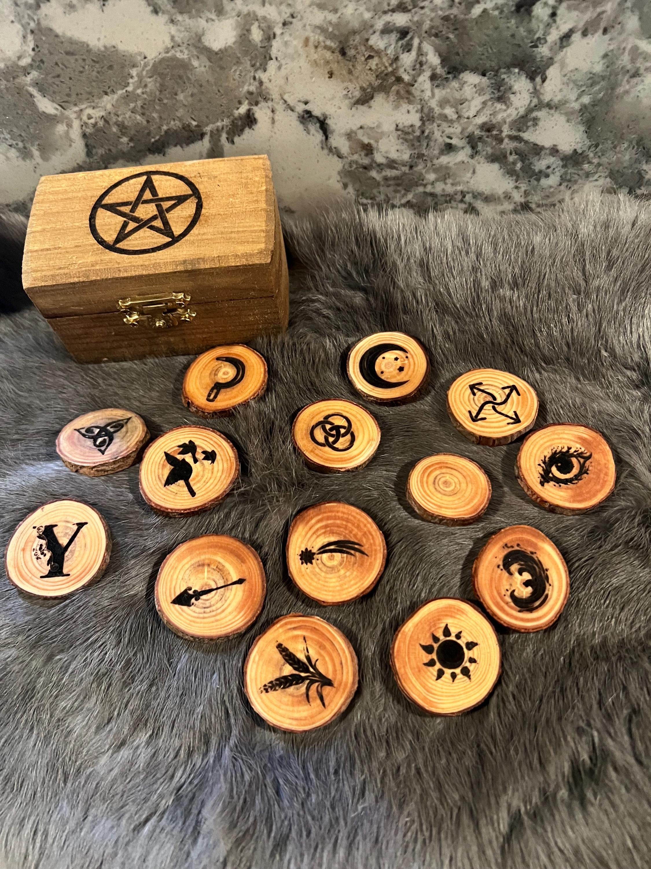 Wood Witch Rune Set – Custom Pyrography Divination with Box