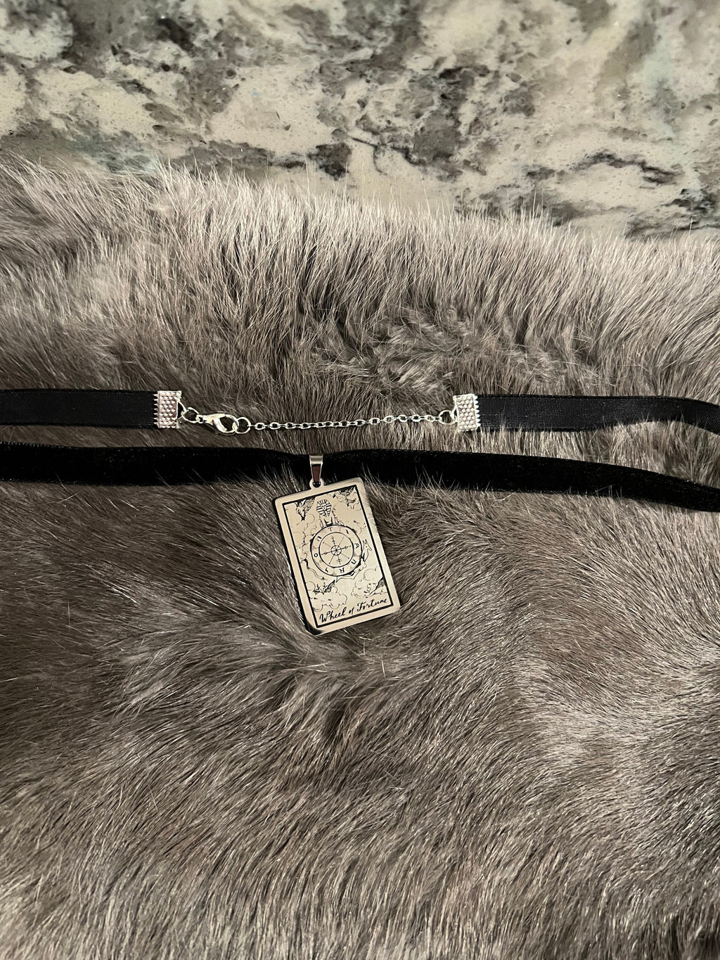 Tarot Card Pendant: Silver Velvet Choker, Witchy Necklace