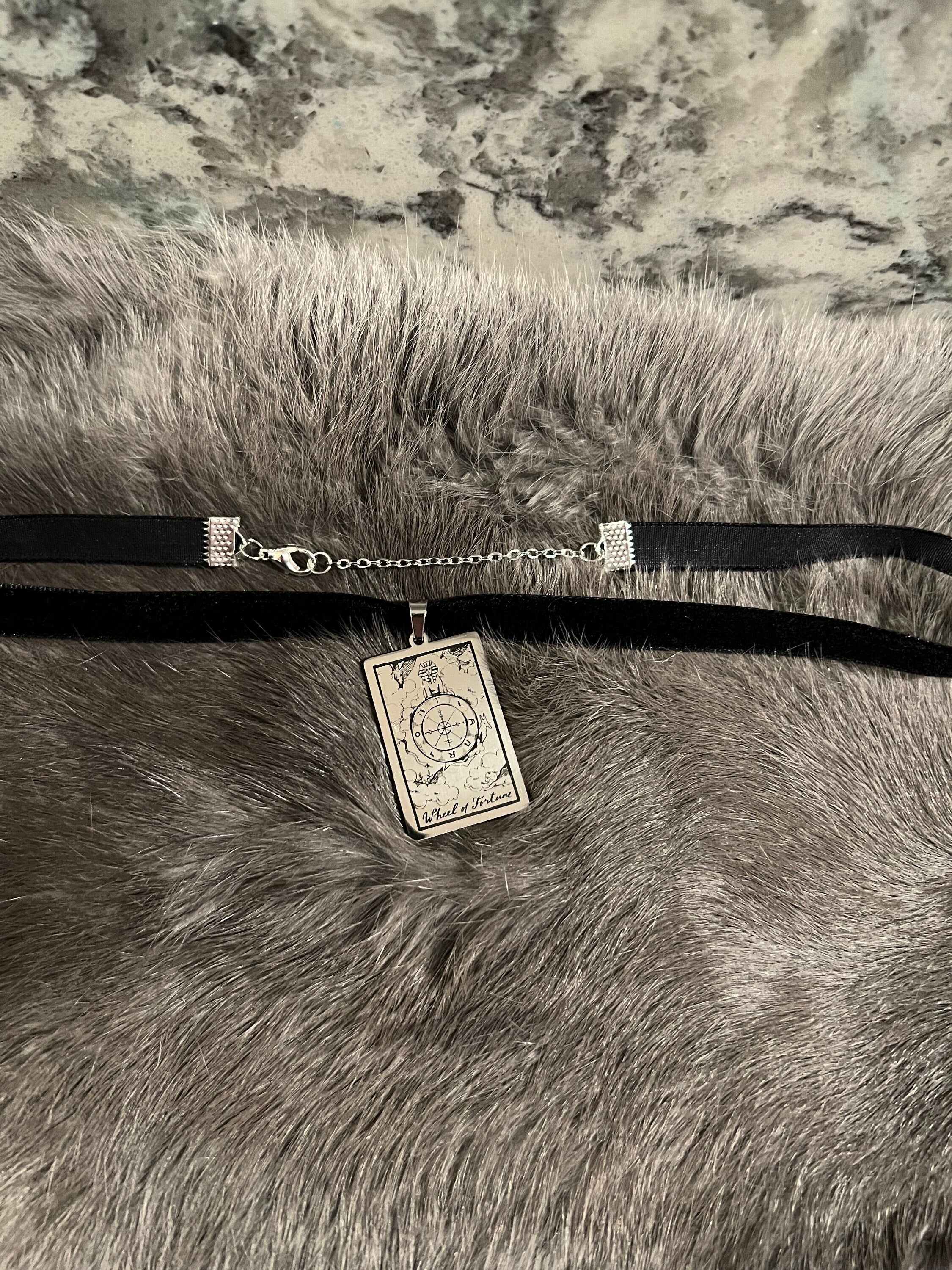 Tarot Card Pendant: Silver Velvet Choker, Witchy Necklace