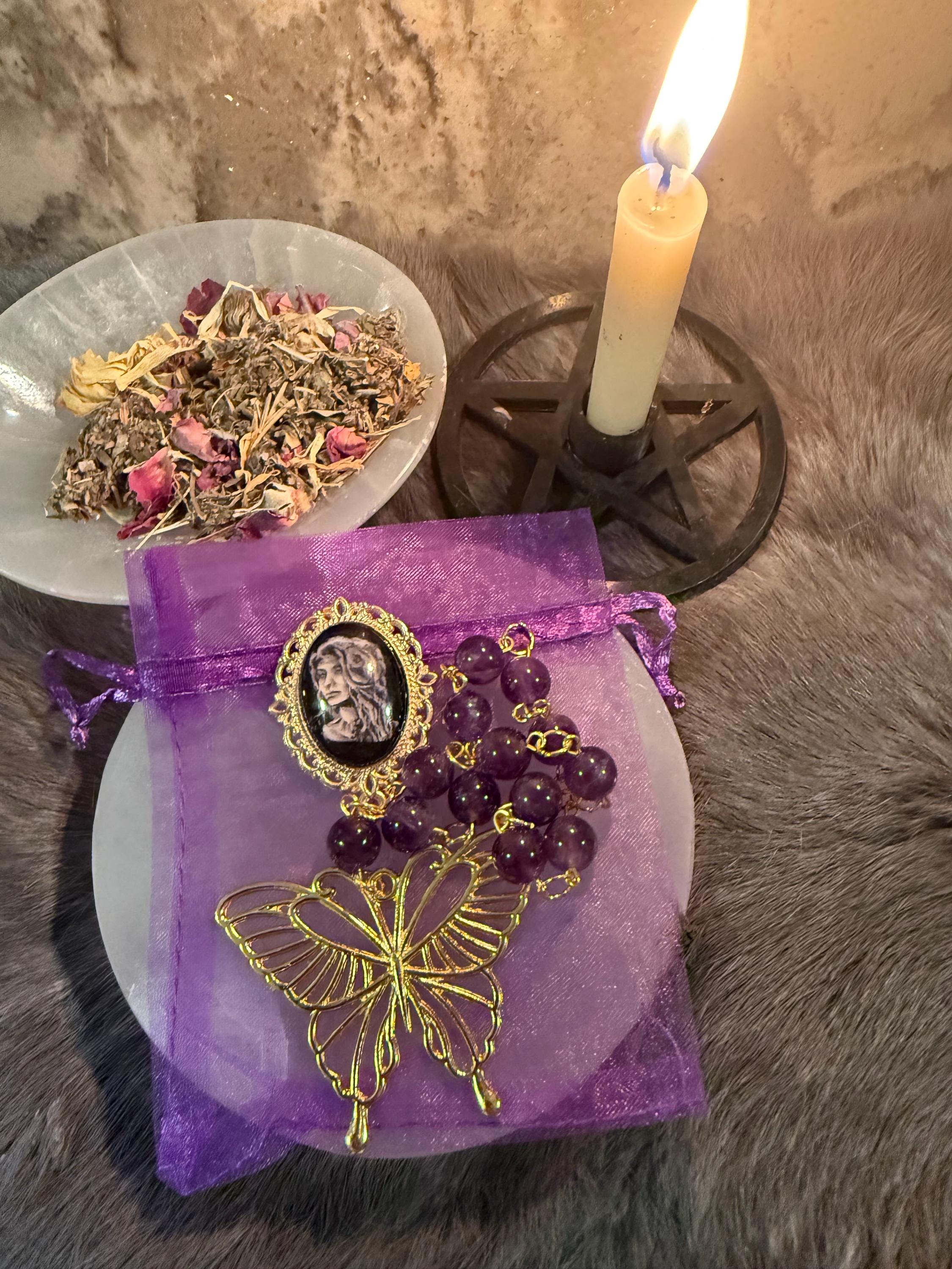 Persephone Prayer Beads: Amethyst Deity Set with Butterfly