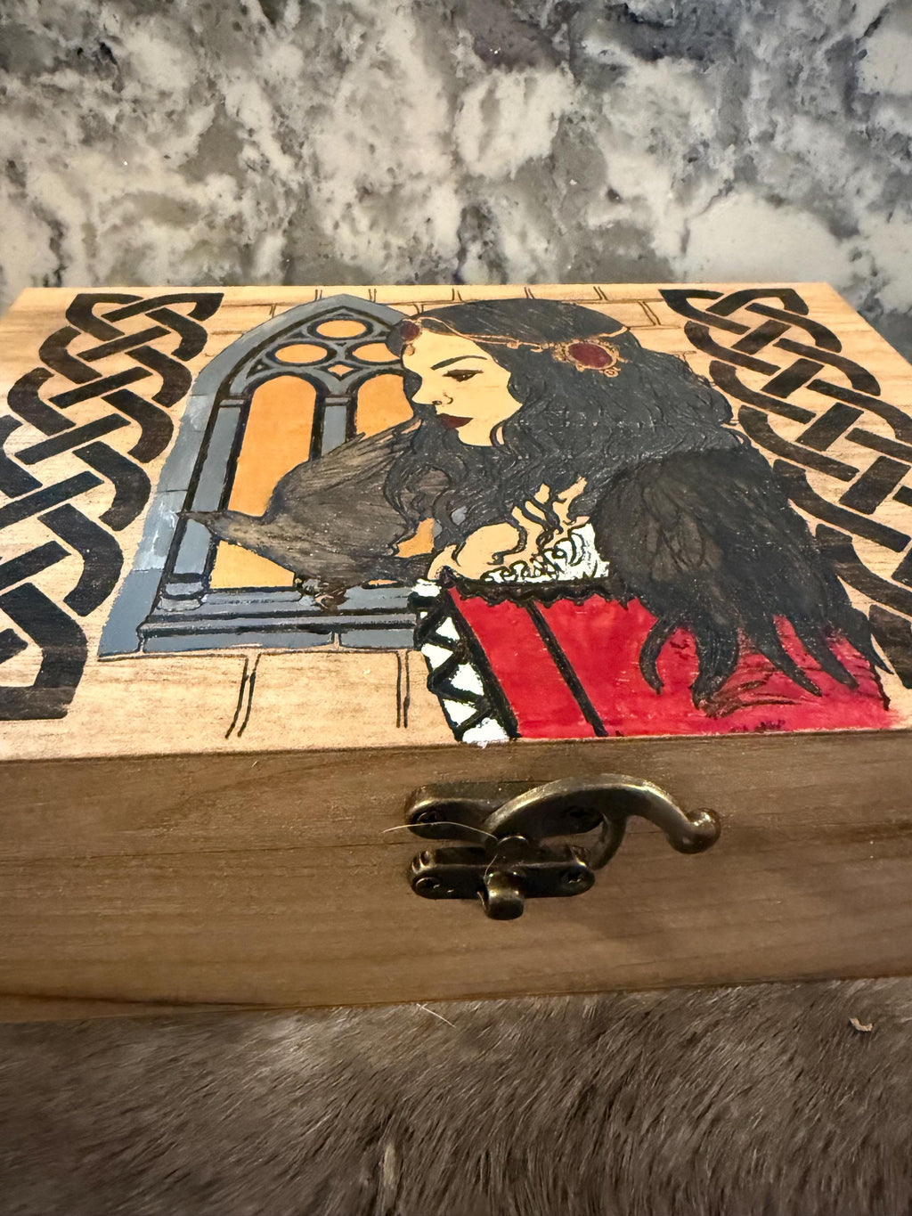 The Morrigan Altar Box: Wood-Burned Celtic Goddess Altar Decor