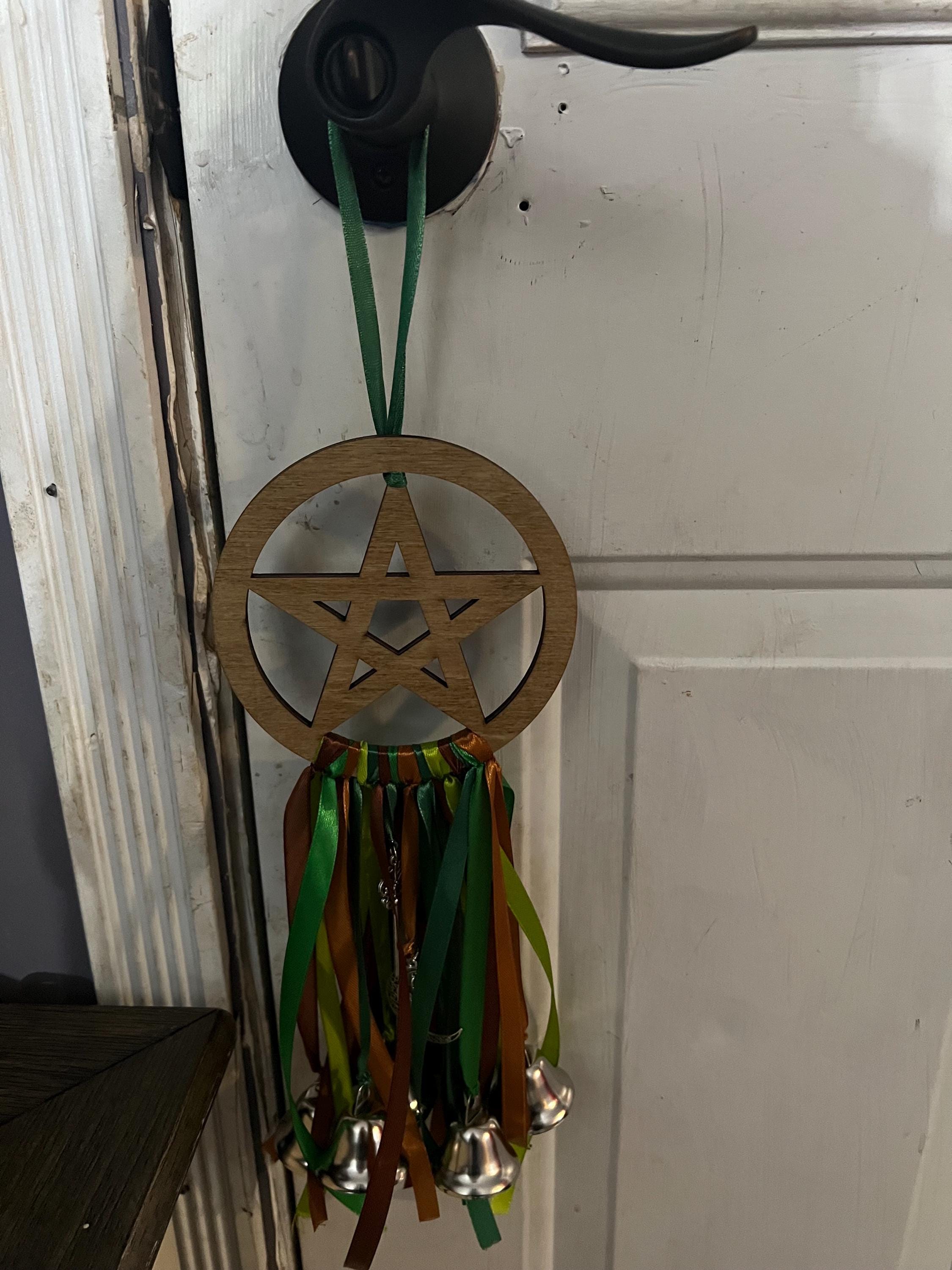 Green Witch Bells: Pentacle Door Hanger, Spiritual Protection