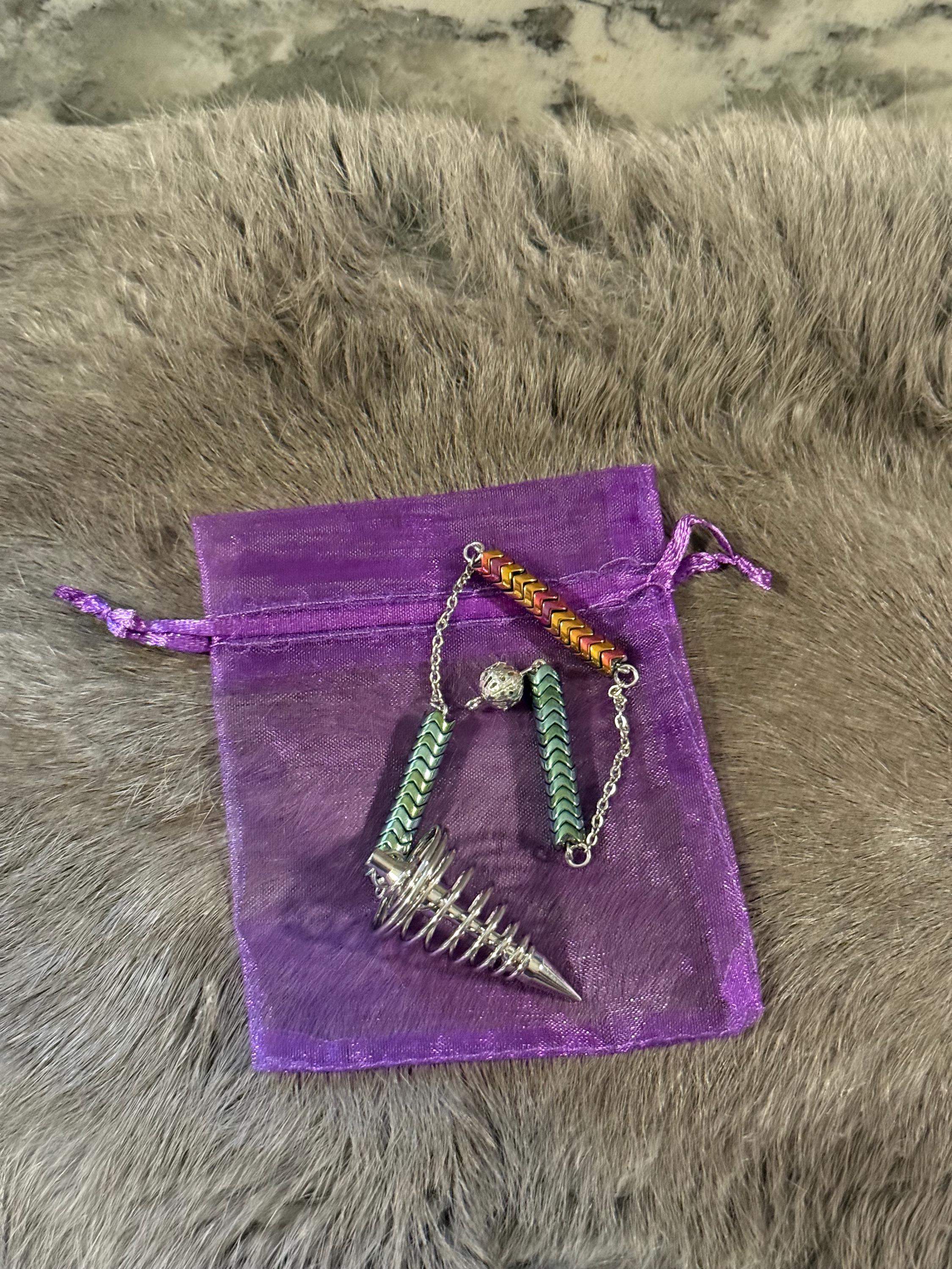 Metal Spiral Divination Pendulum: Dragon Scale Beaded Scrying Tool