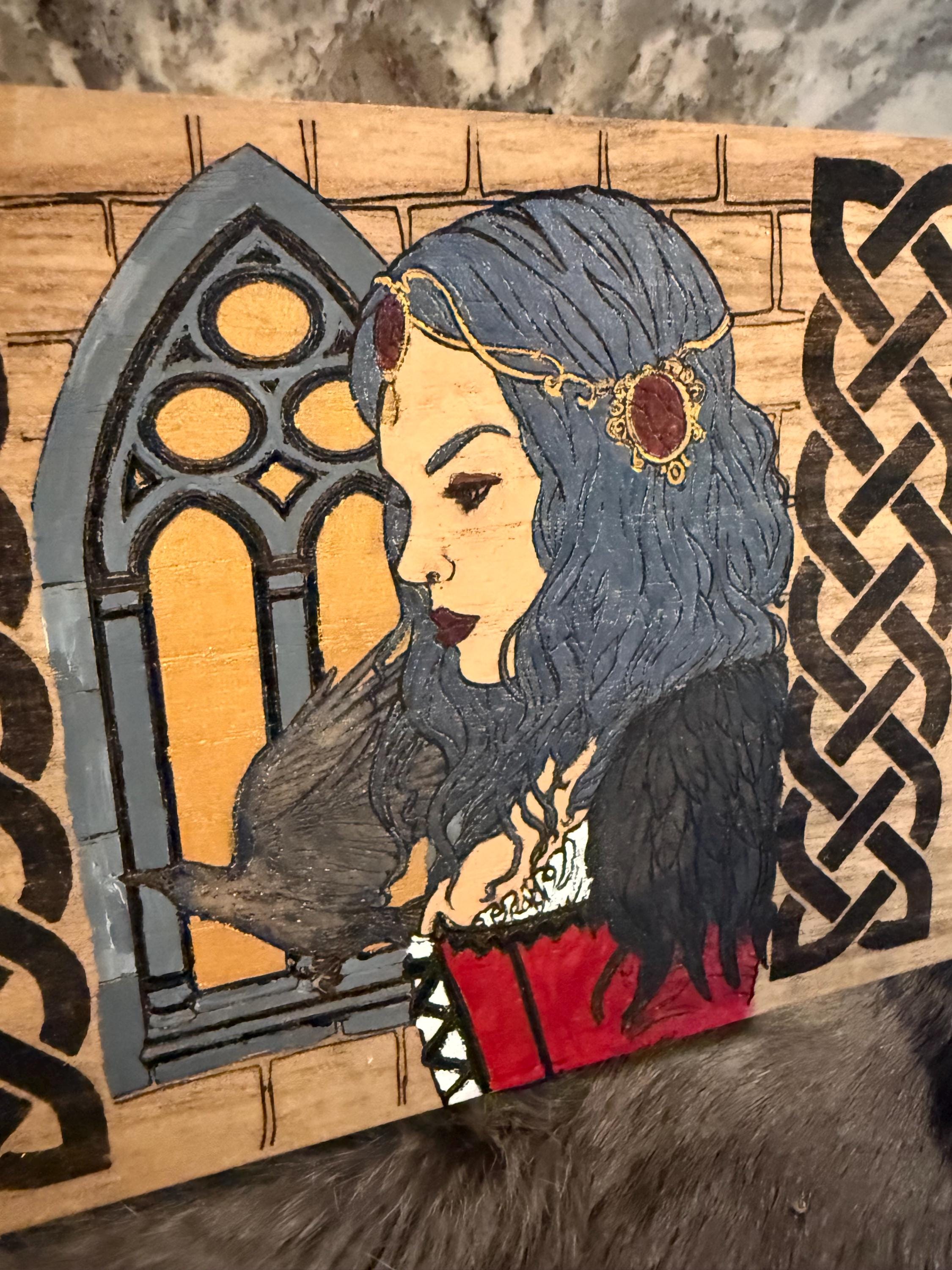 The Morrigan Altar Box: Wood-Burned Celtic Goddess Altar Decor