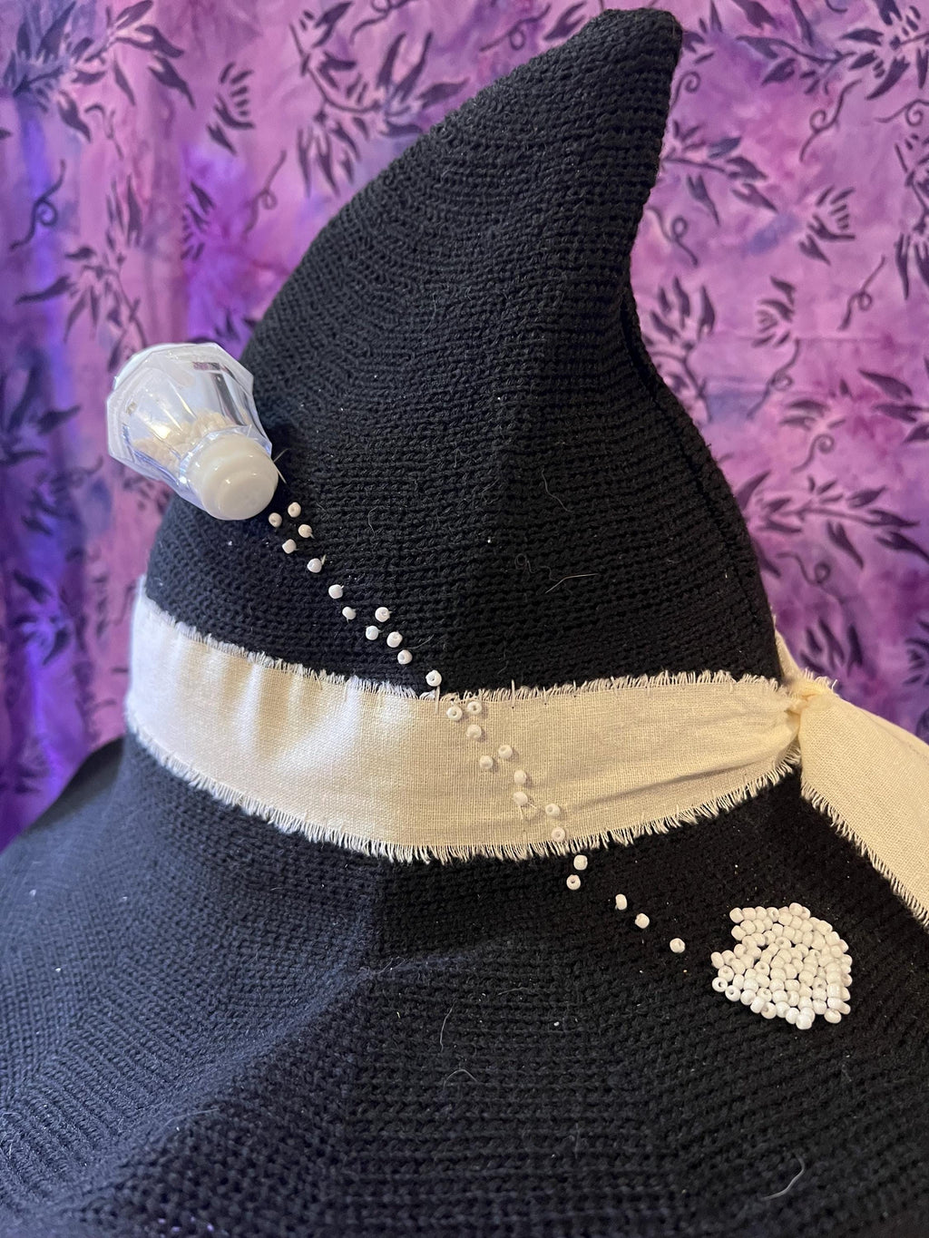 Practical Magic Witch Hat: Black Knit Hat with Linen Band