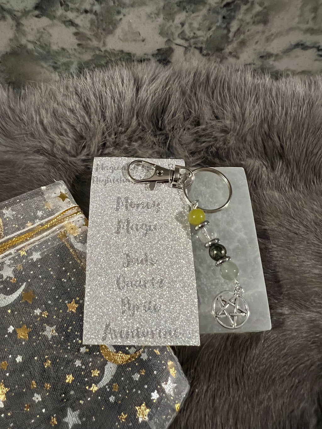 Gemstone Manifestation Keychain: Witchy Intention Charm