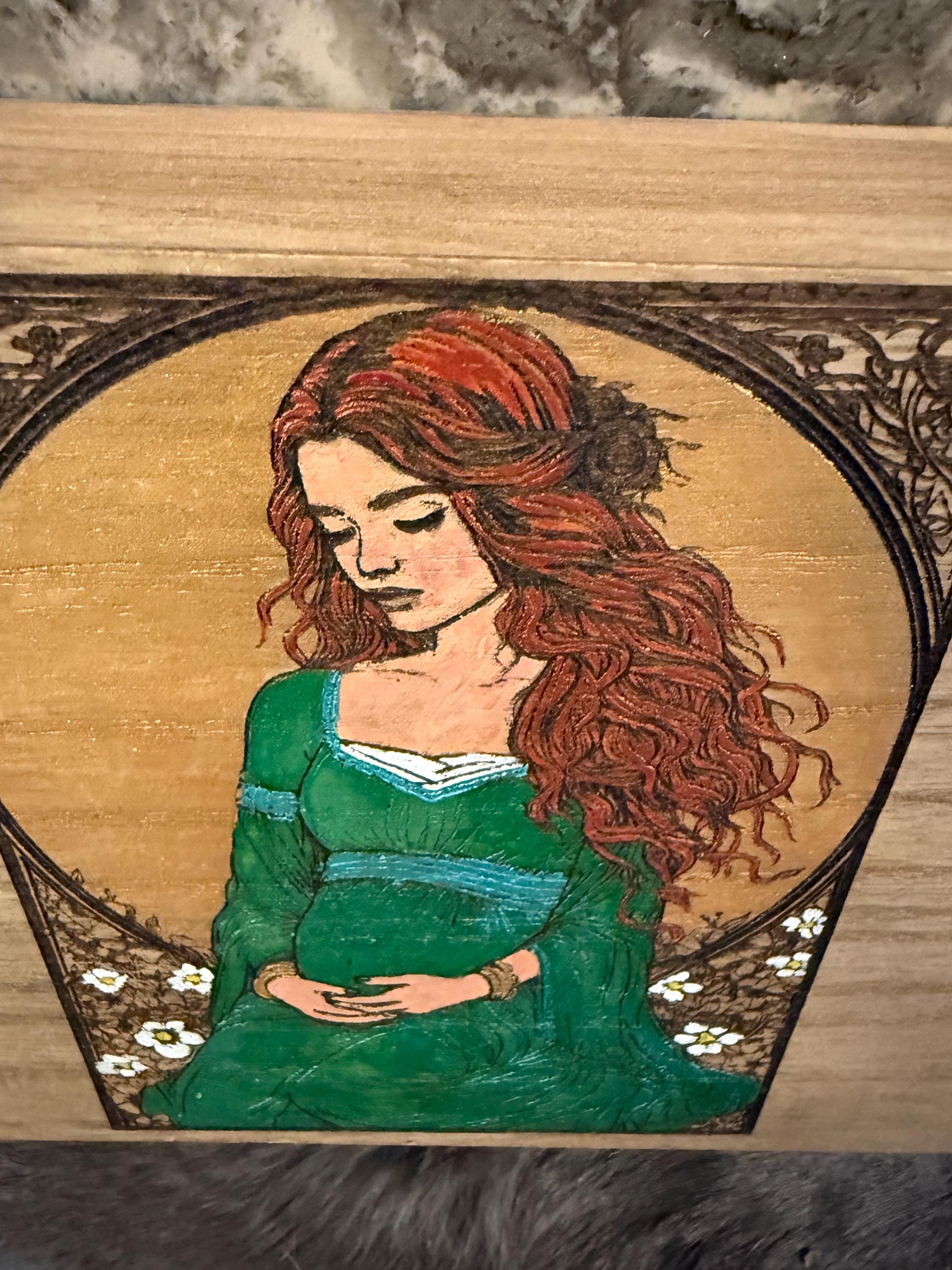 Brighid Altar Box: Handcrafted Celtic Goddess Wood-Burned Altar
