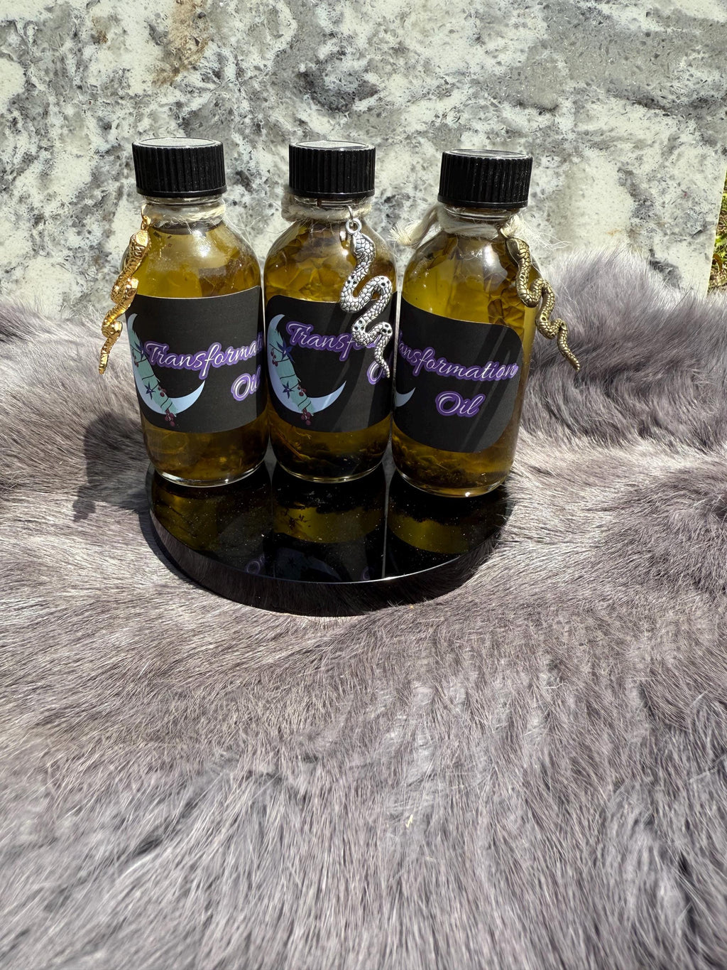 Transformation Spell Oil: Snakeskin, Mugwort & Obsidian - 2oz
