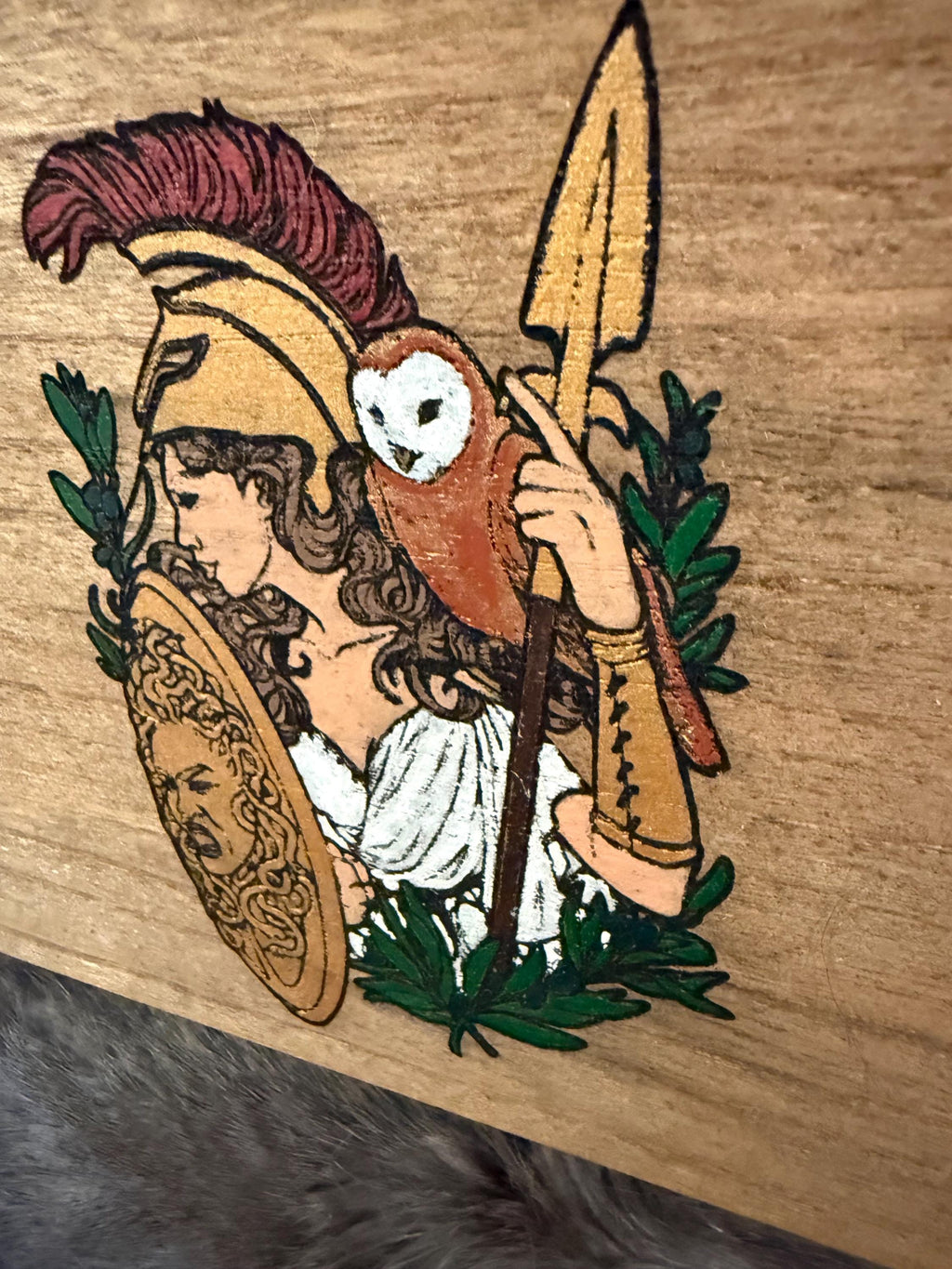 Handmade Athena Altar Box: Wood Burned Goddess Decor