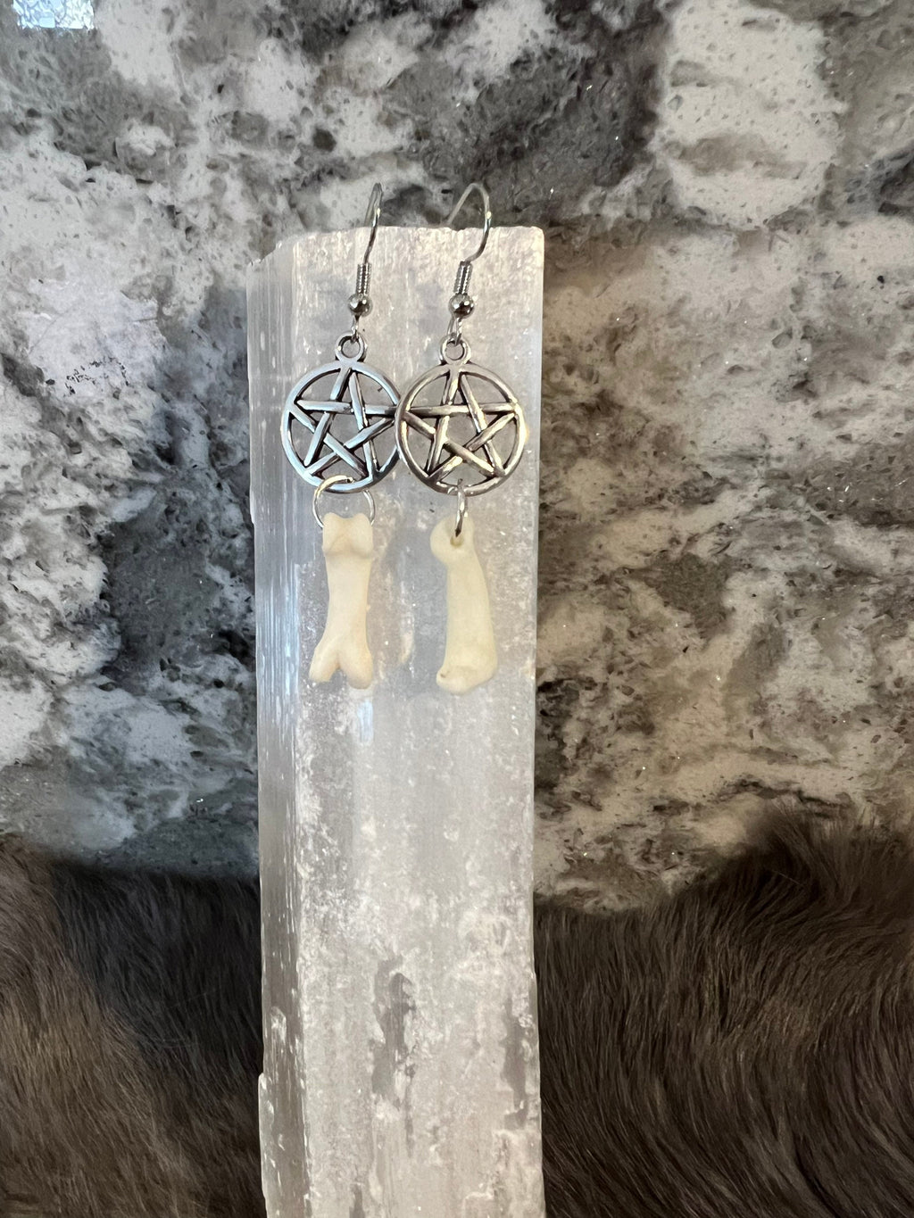 Coyote Bone Earrings: Witchy Oddcore Jewelry, Pentacle Option